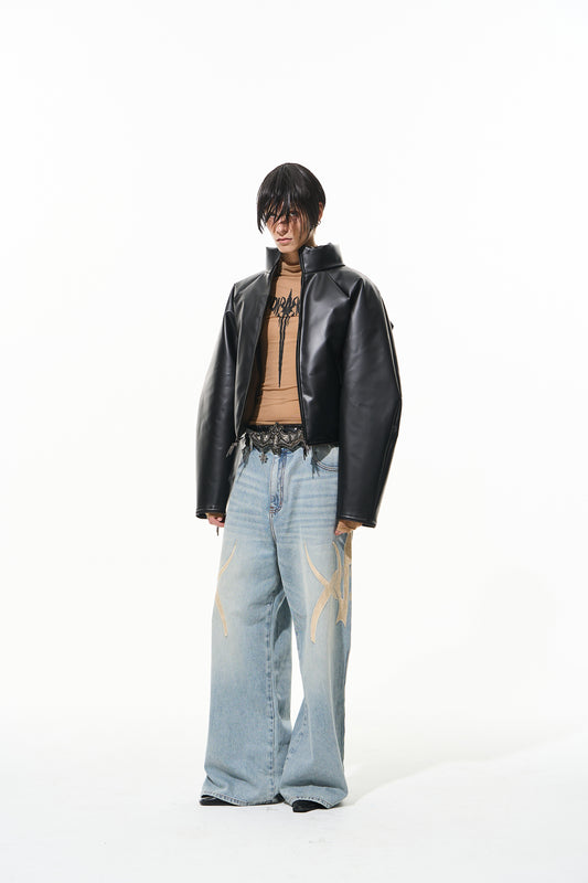 Blindnoplan BLINDNOPLAN 24AW High-end series leather wash loose jeans