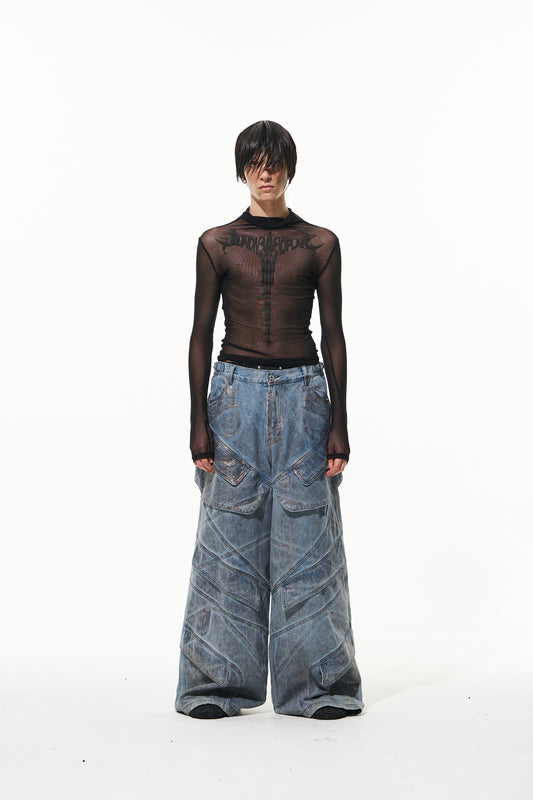 Blindnoplan BLINDNOPLAN 24AW High-end series bronzed serpentine stitching denim cargo pants