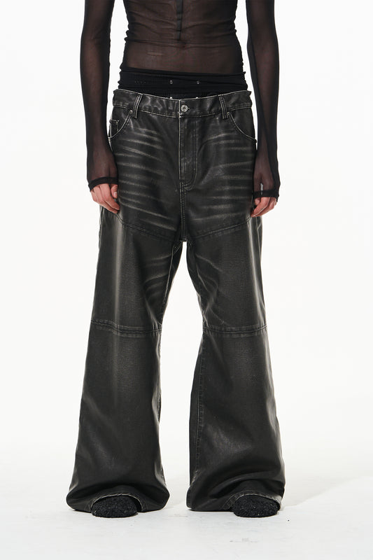 Blindnoplan BLINDNOPLAN 24AW high-end series textured hand-made wool to make old wipe color wash water with leather pants