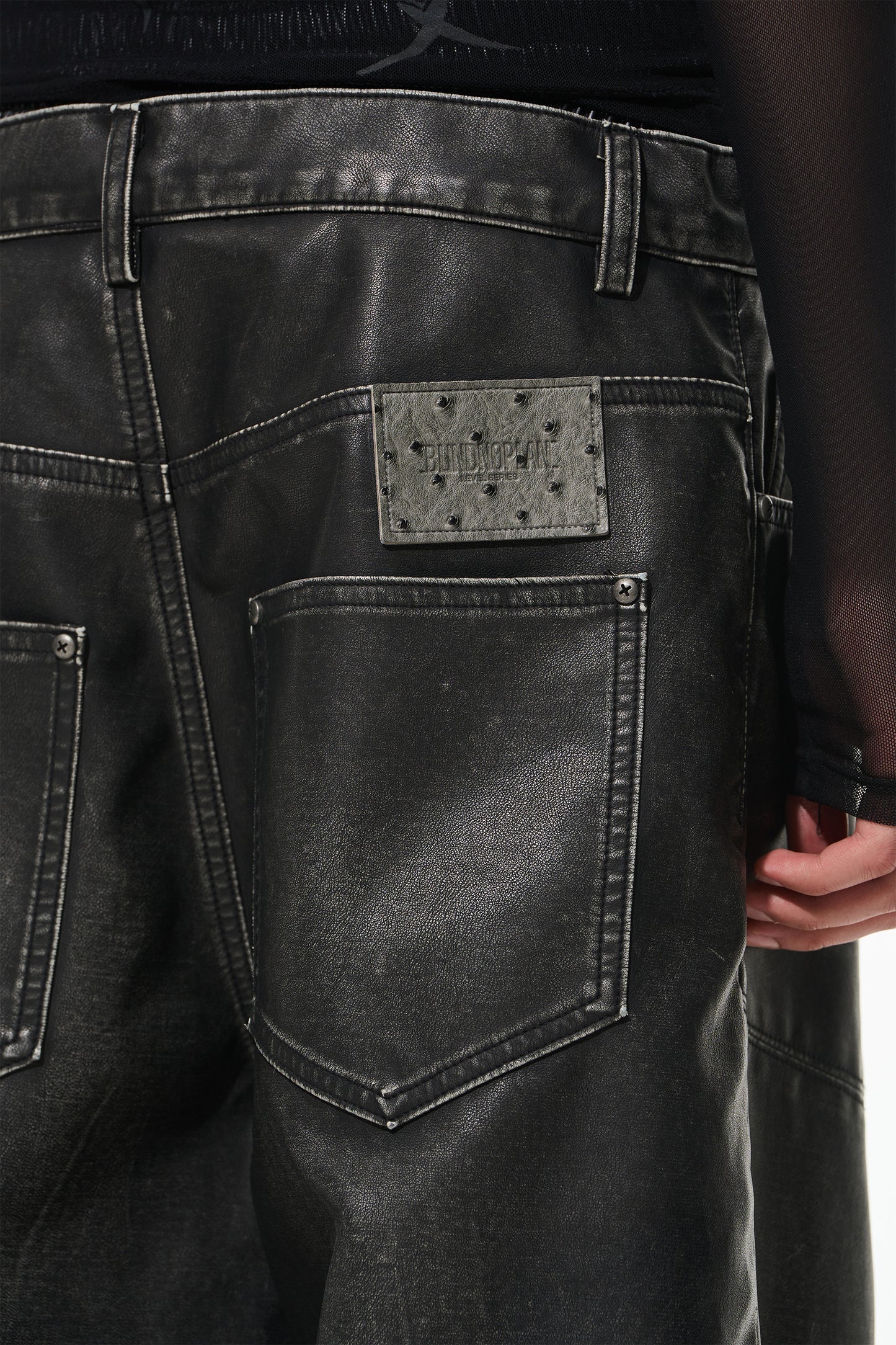 BLINDNOPLAN 24AW high-end series textured hand-made wool to make old wipe color wash water with leather pants