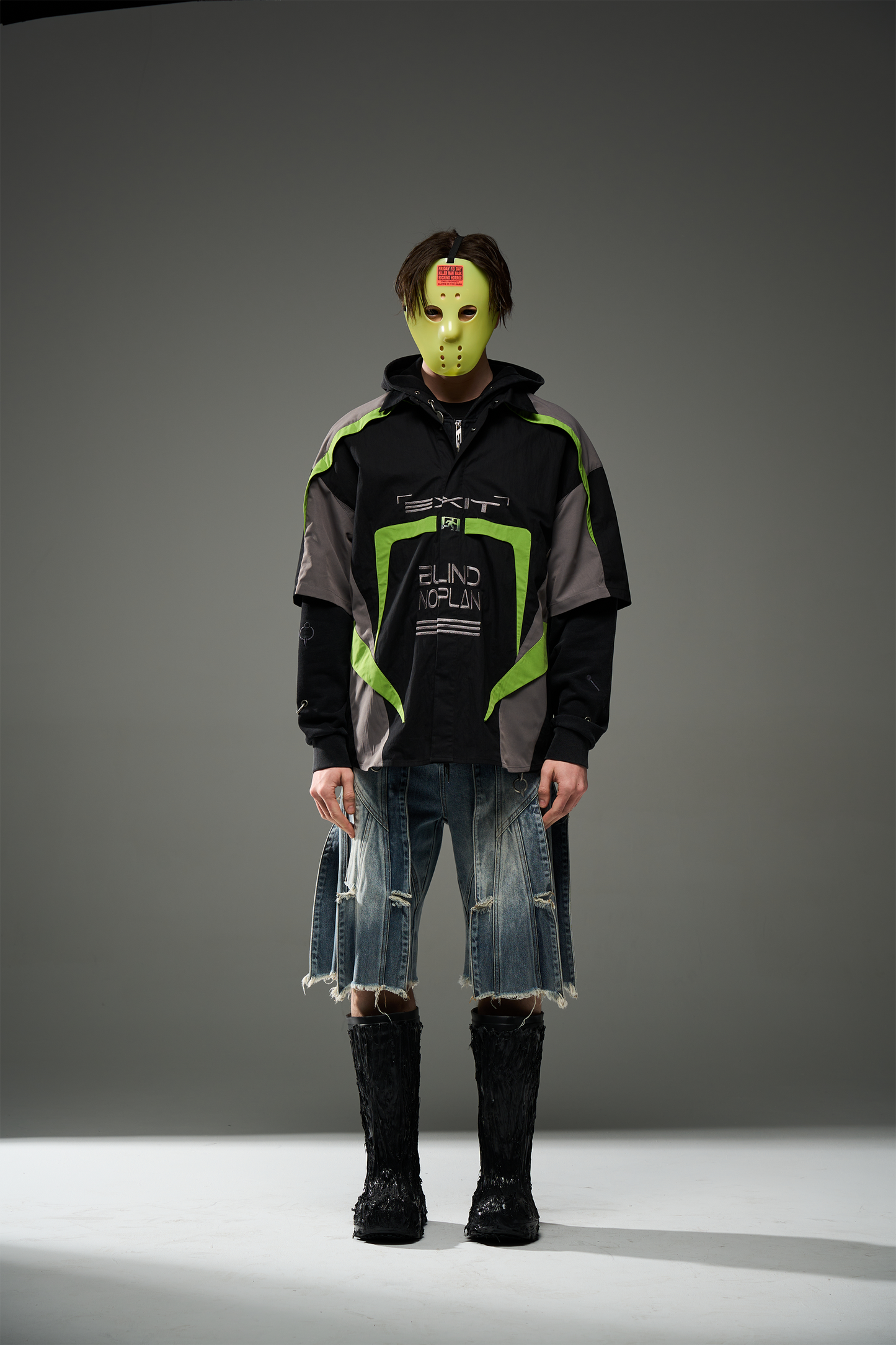 BLINDNOPLAN 24SS Spliced fly sauteed motorcycle short sleeve