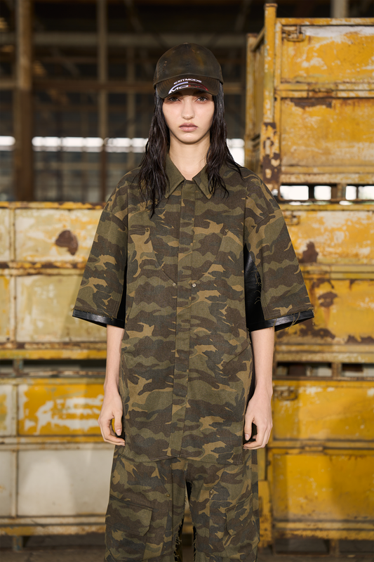 Blindnoplan EXIT MODE BLINDNOPLAN 24SS Logging camouflage with leather short sleeves