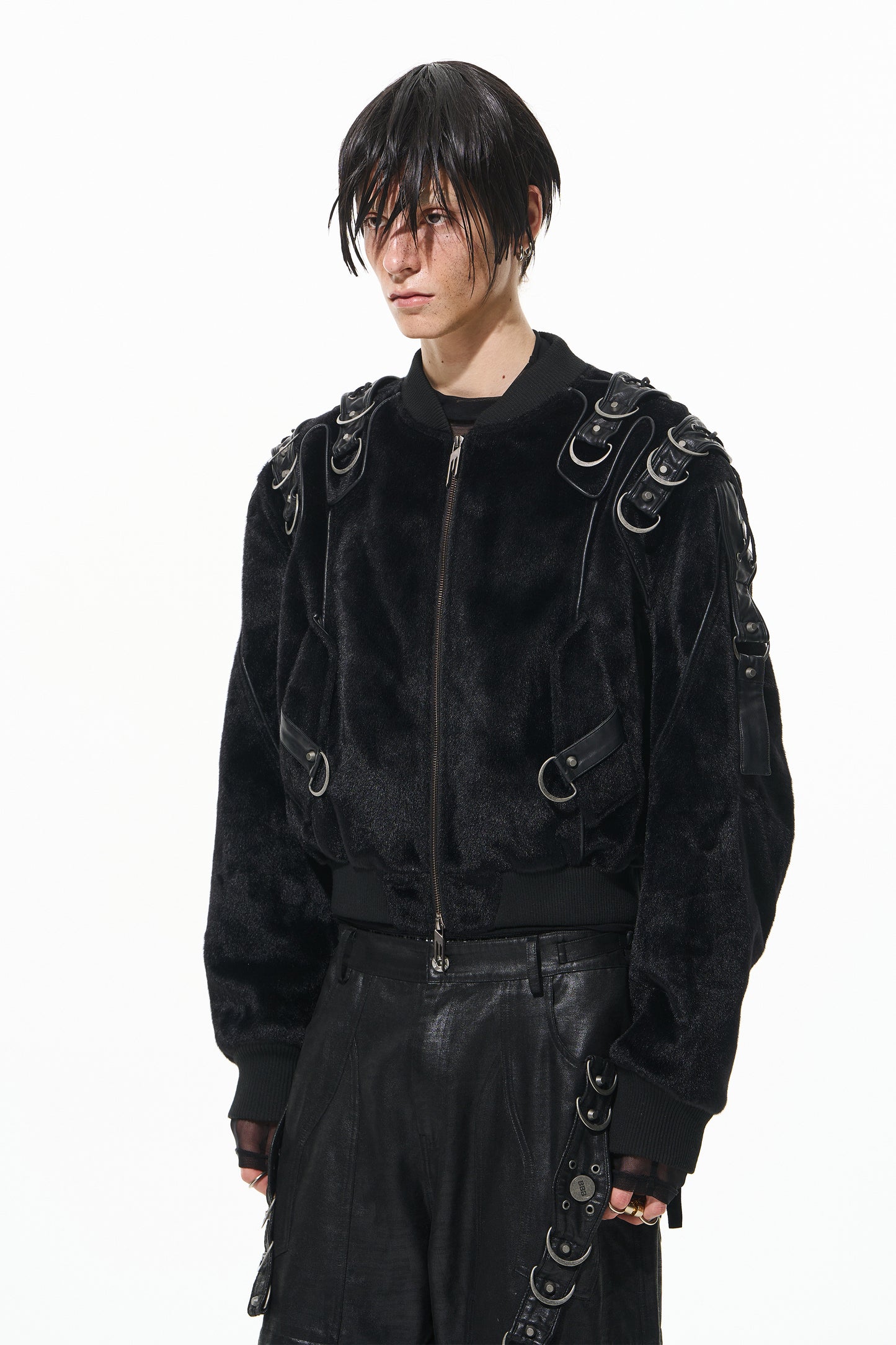 BLINDNOPLAN 24AW high-end series metal trim heavy heavy short hair bomber patchwork jacket