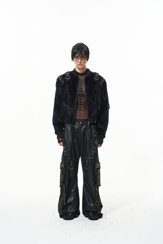 Blindnoplan BLINDNOPLAN 24AW high-end series metal trim heavy heavy short hair bomber patchwork jacket