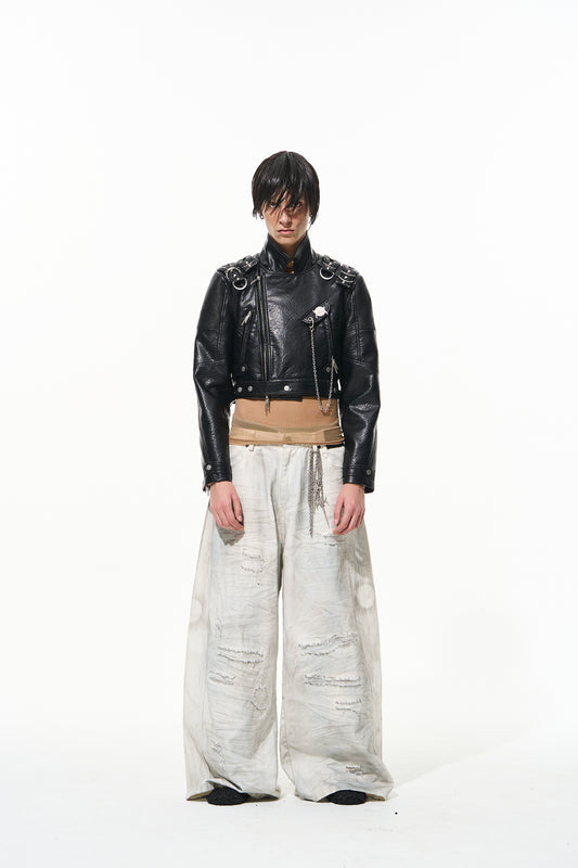 Blindnoplan BLINDNOPLAN 24AW high-end collection classic metal chain short loose leather biker jacket
