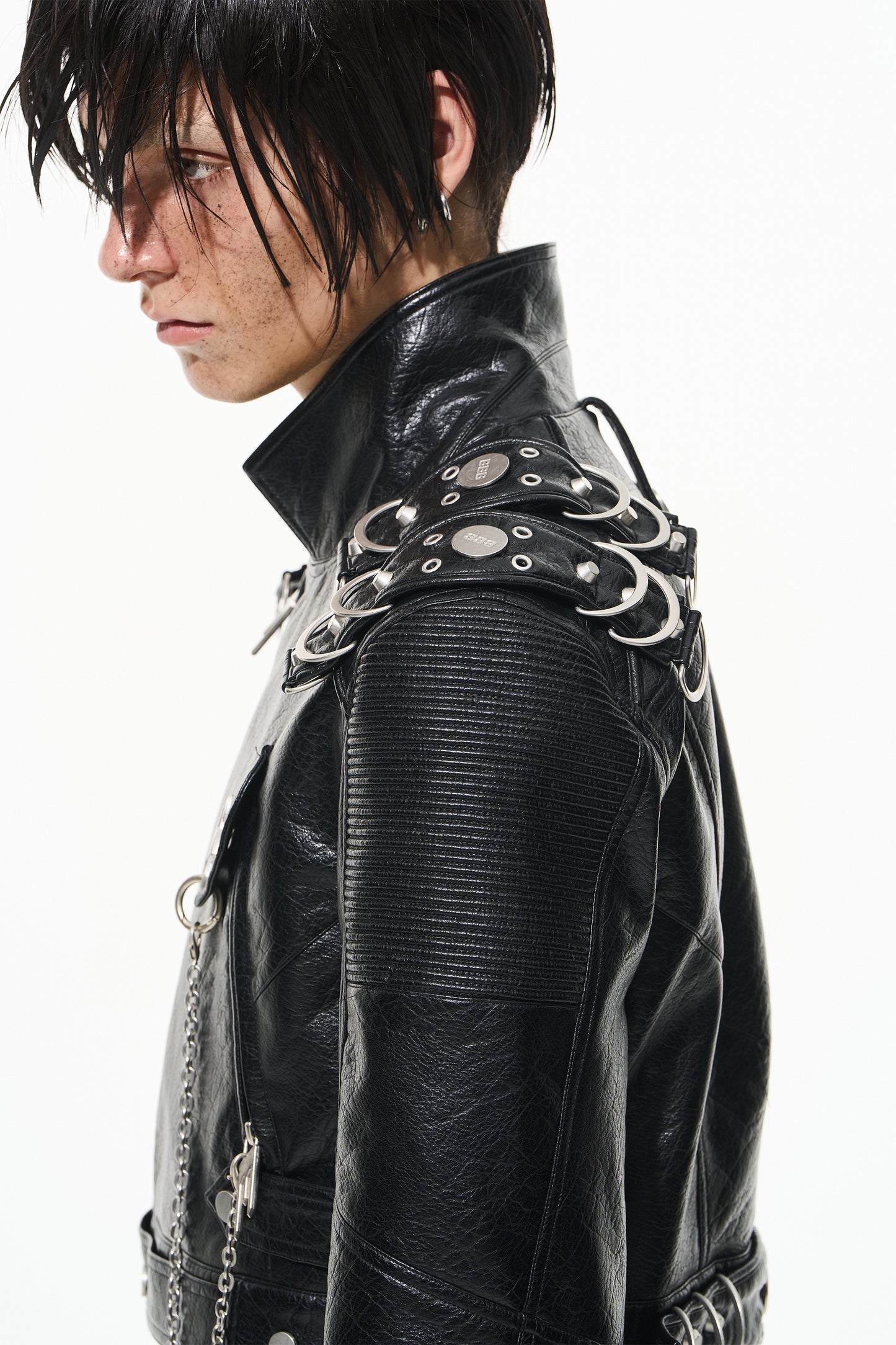 BLINDNOPLAN 24AW high-end collection classic metal chain short loose leather biker jacket