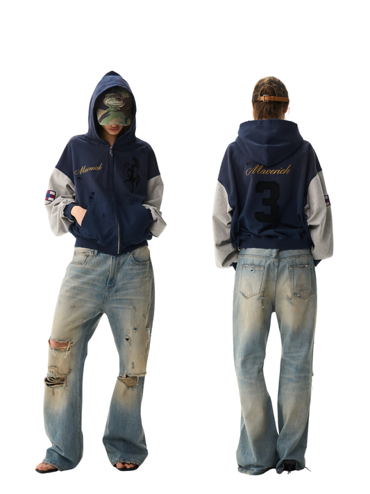 BLIND NO PLAN EXITMODE 26SS Color-Block Washed Cross Horse Hoodie