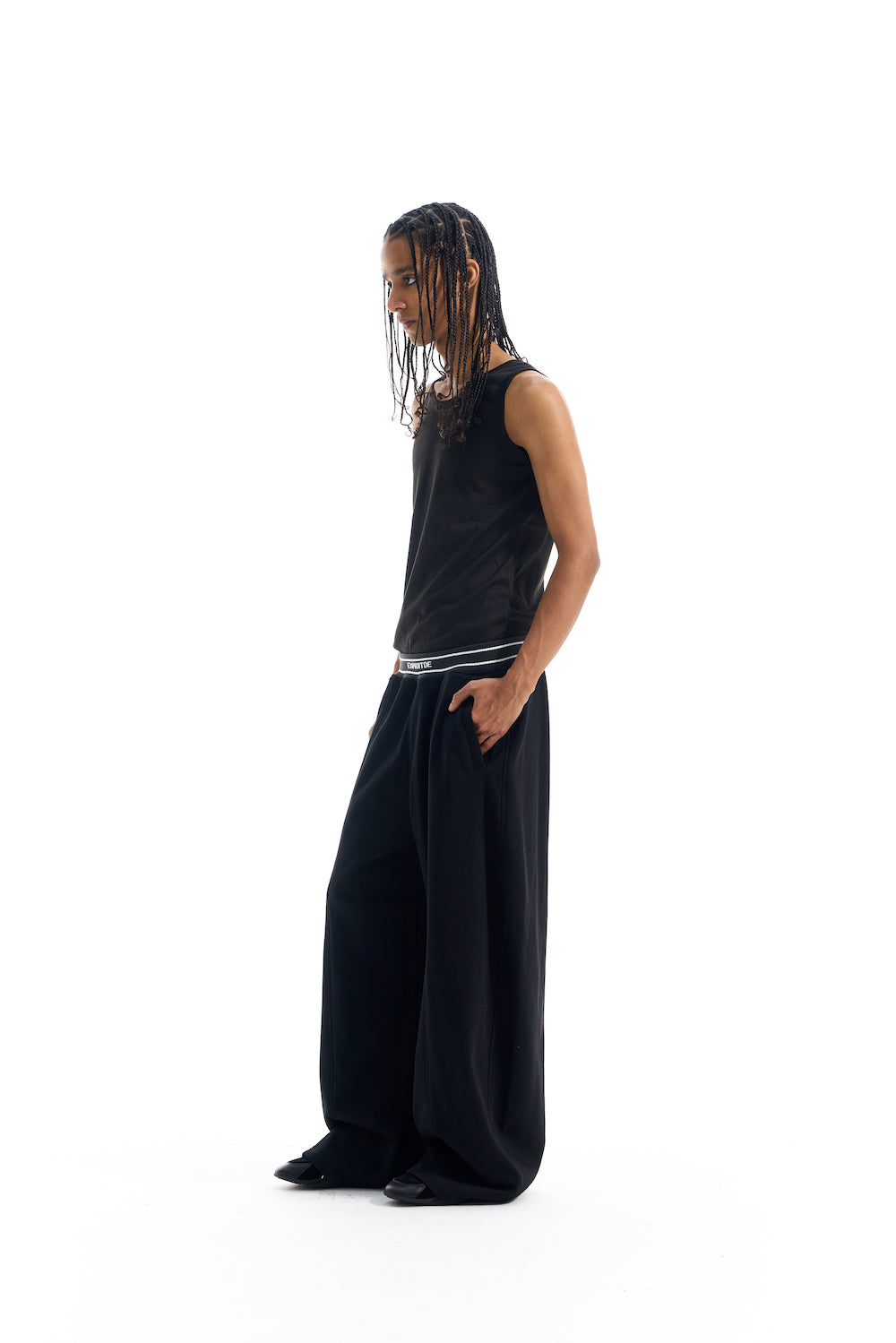 BLIND NO PLAN EXITMODE BY BLINDNOPLAN 25AW Colorblock Ribbed Curved Sports Pants – Wide Leg