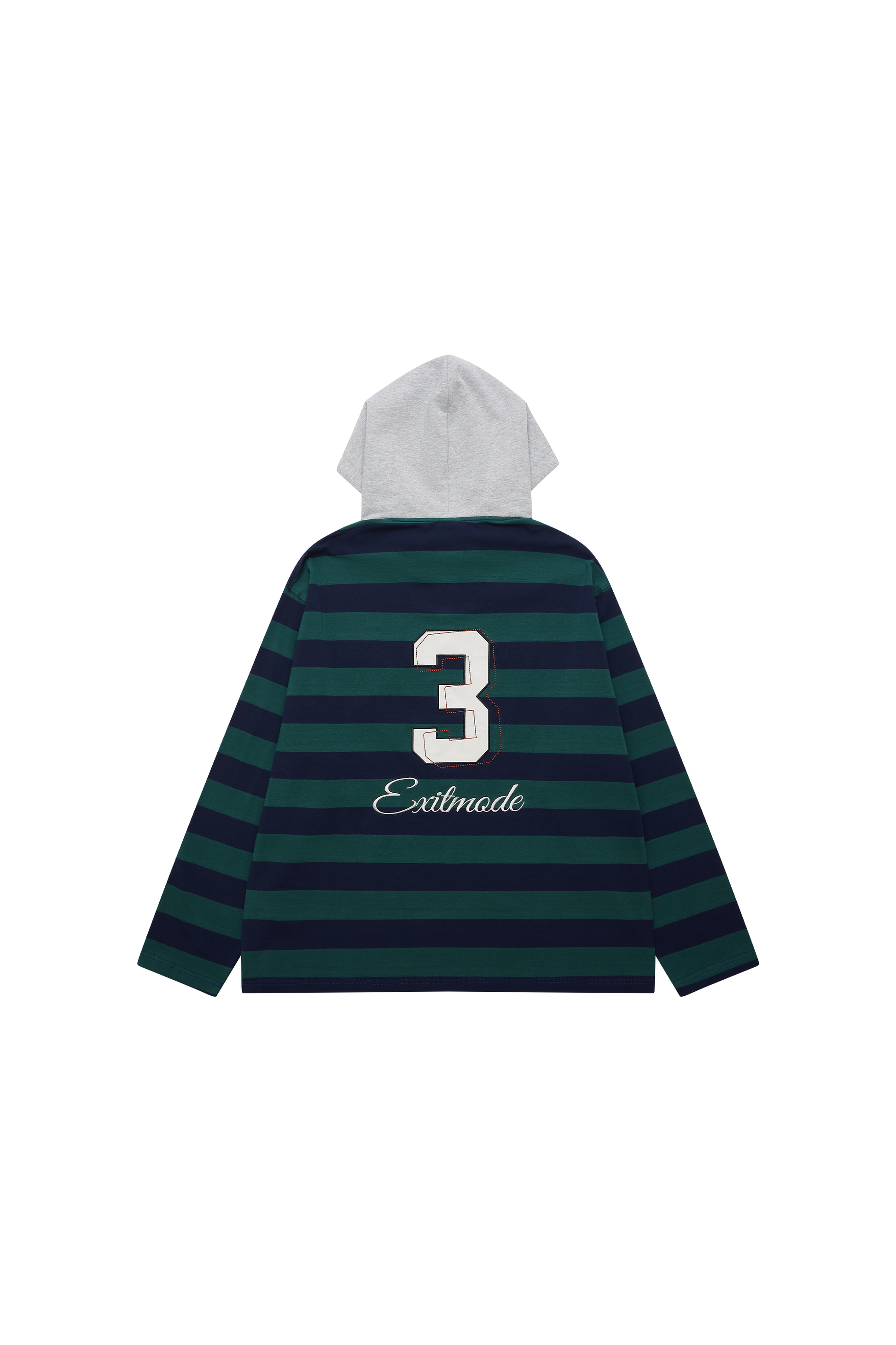 EXITMODE EXITMODE Vintage Striped Drawstring Loose-Fit Embroidered Hooded Long-Sleeve T-Shirt – Unisex