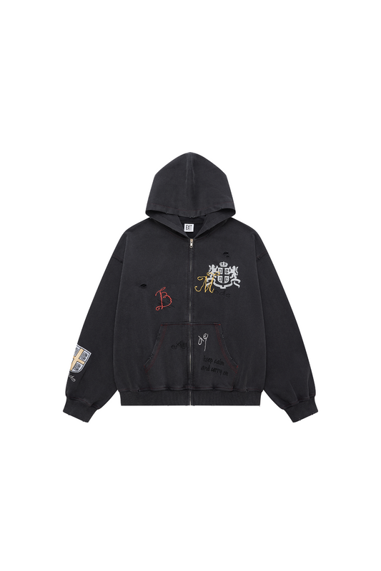 EXITMODE EXITMODE Vintage Faded Distressed Embroidered Hoodie black