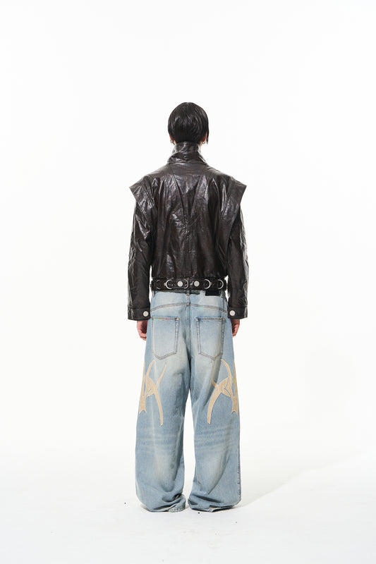 Blindnoplan BLINDNOPLAN 24AW High-end series leather wash loose jeans