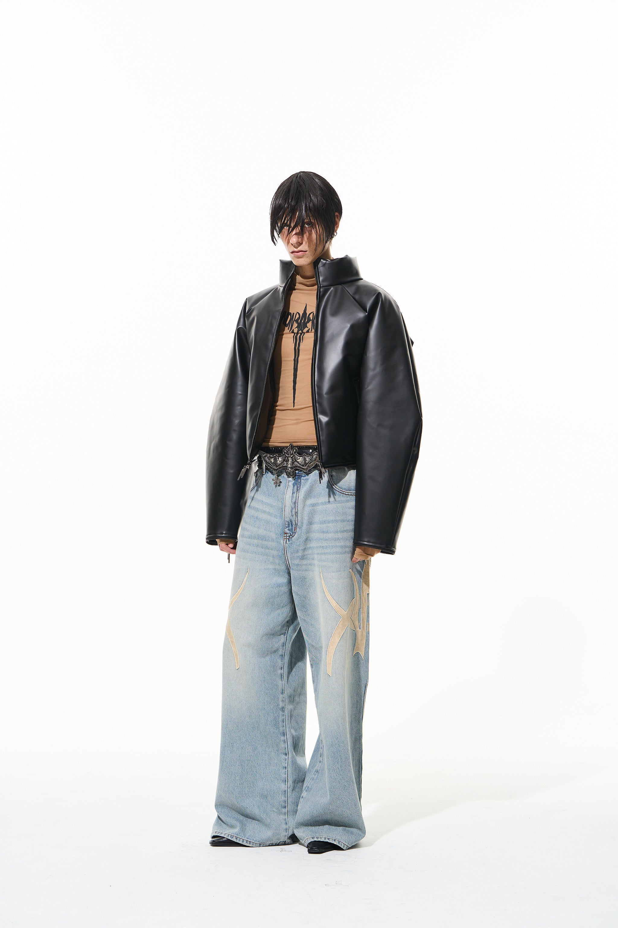 BLINDNOPLAN 24AW High-end series leather wash loose jeans – BLIND