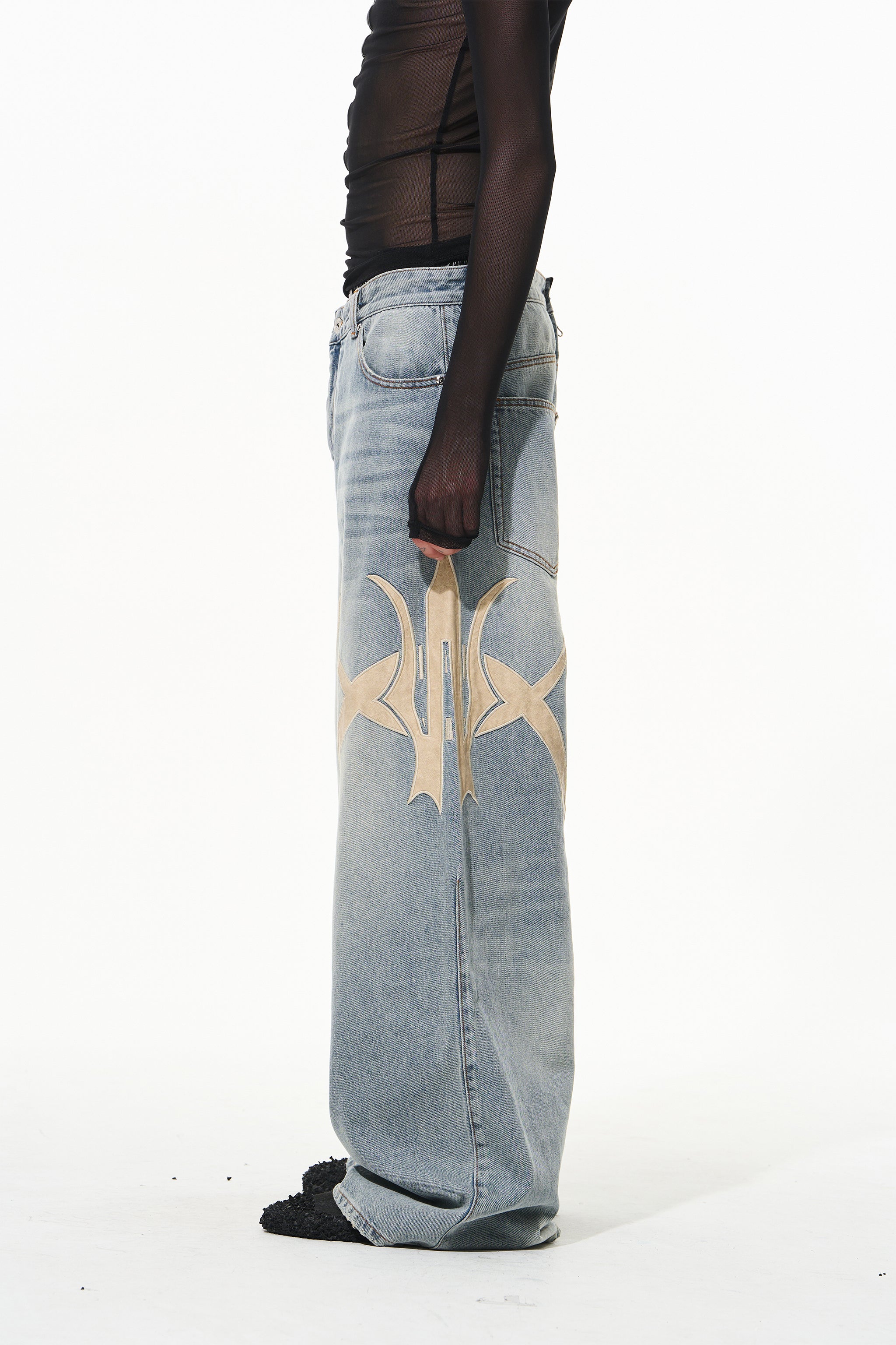 BLINDNOPLAN 24AW High-end series leather wash loose jeans – BLIND