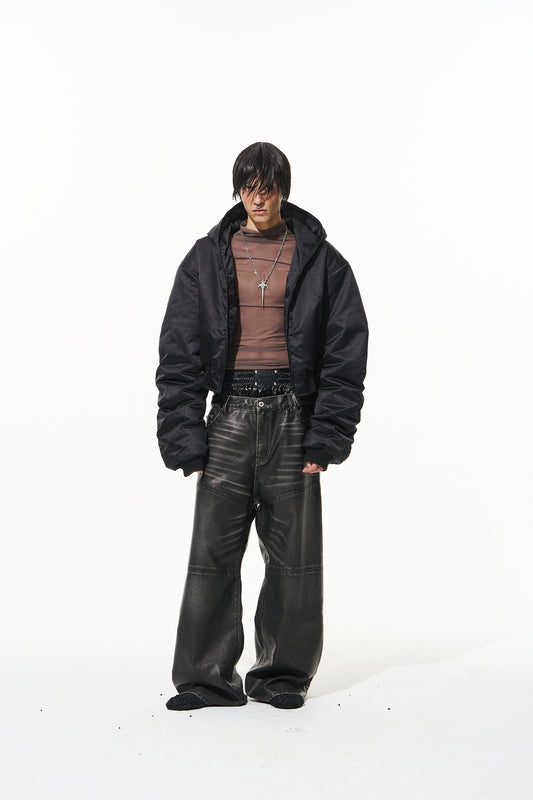 BLINDNOPLAN 24AW high-end series textured hand-made wool to make old wipe color wash water with leather pants