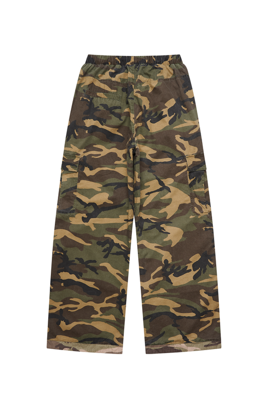 EXITMODE EXITMODE Vintage Washed Reversible Camouflage Distressed Loose-Fit Utility Pants – Unisex