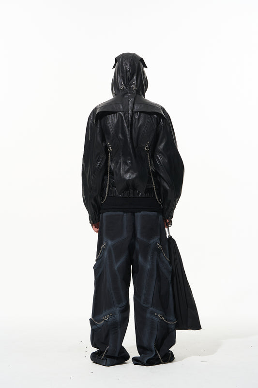 Blindnoplan BLINDNOPLAN 24AW High-end series metal chain interspersed with flying small autumn hooded leather jacket