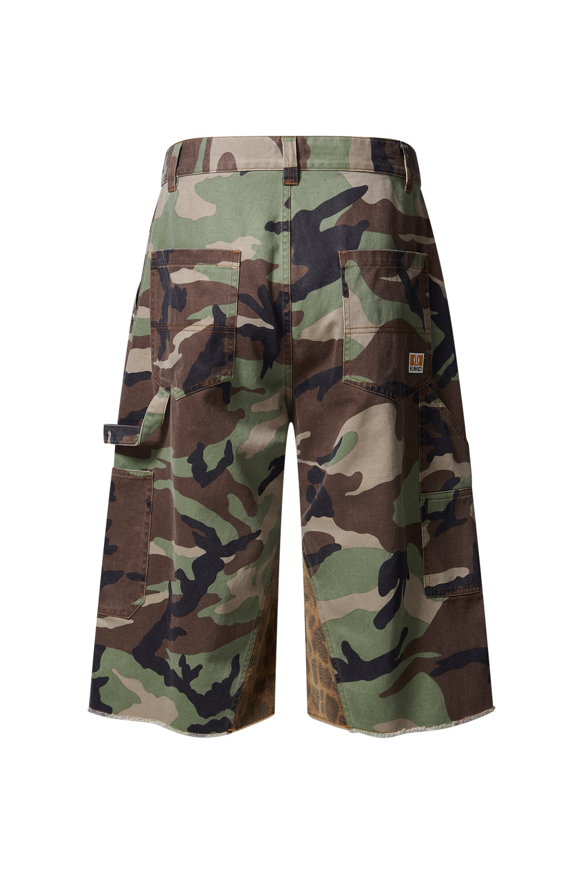 EXITMODE EXITMODE Relaxed Color-Block Patchwork Camouflage and Leopard-Print Carpenter Shorts – Unisex