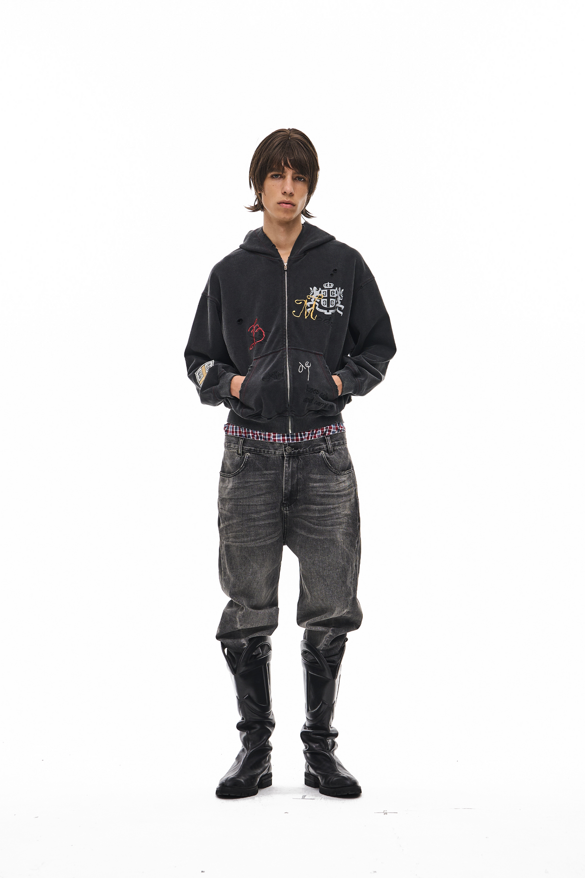 EXITMODE EXITMODE Vintage Faded Distressed Embroidered Hoodie
