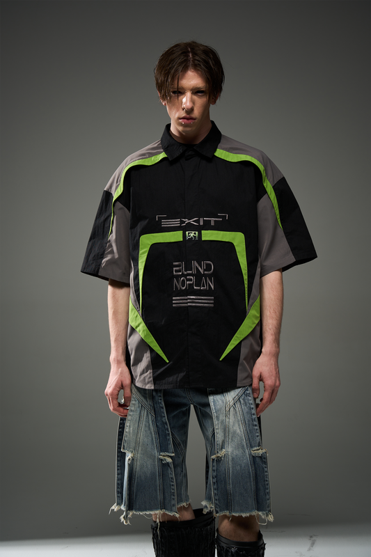 BLINDNOPLAN 24SS Spliced fly sauteed motorcycle short sleeve