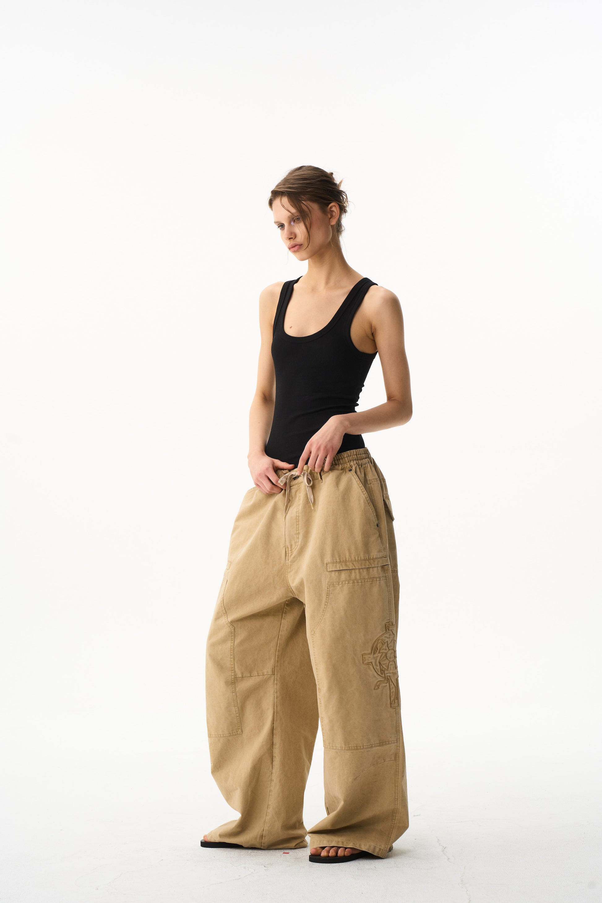 BLIND NO PLAN EXITMODE Battle Horse Embroidered Washed Lumberjack Baggy Pants