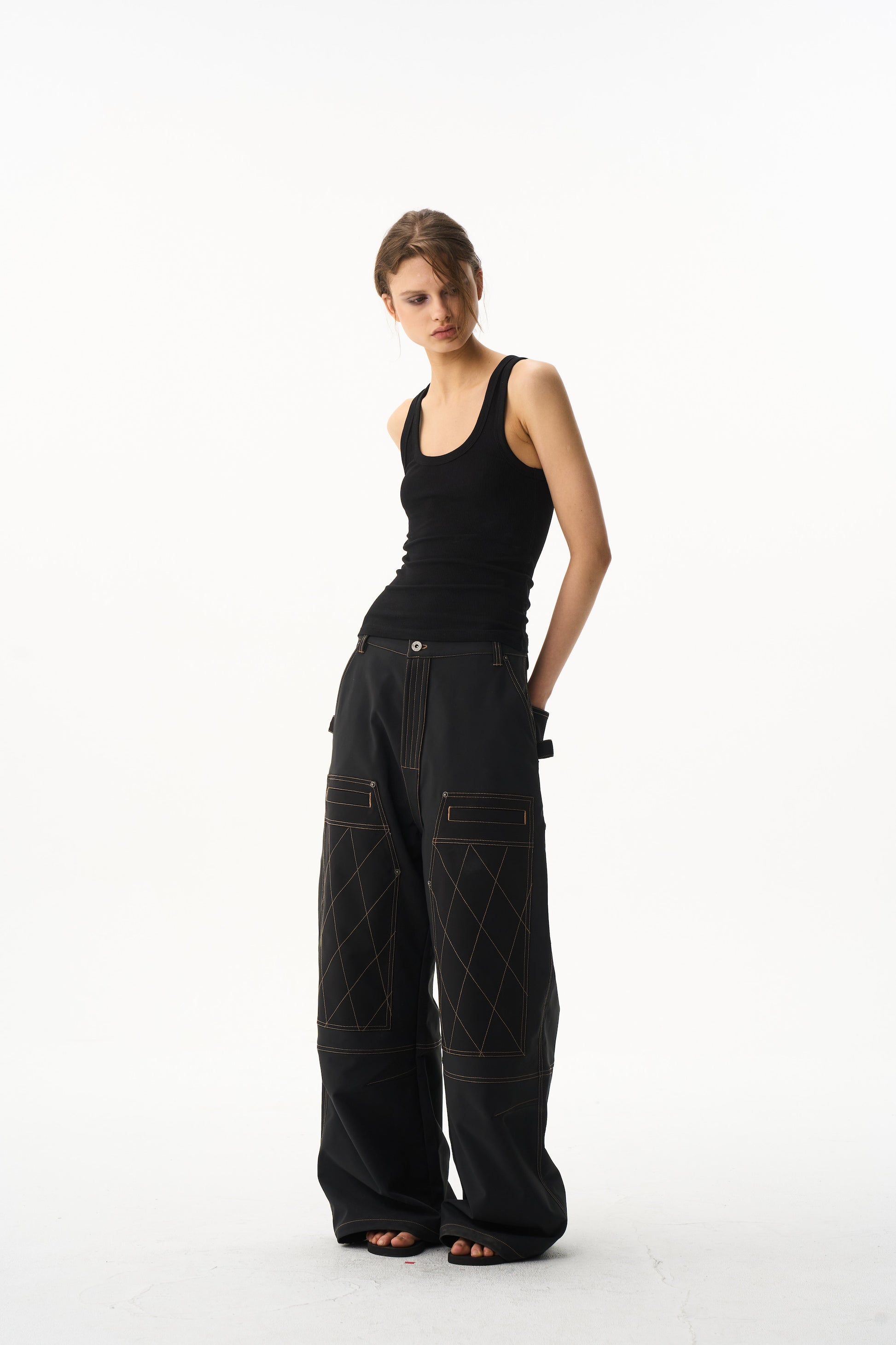 BLIND NO PLAN EXITMODE 26SS Color-Block Quilted Lumber Pants