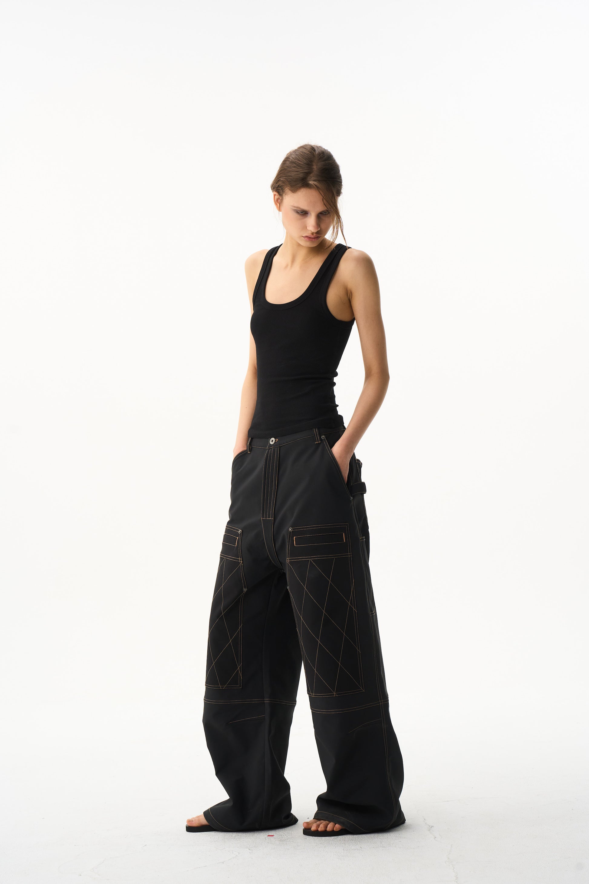 BLIND NO PLAN EXITMODE 26SS Color-Block Quilted Lumber Pants