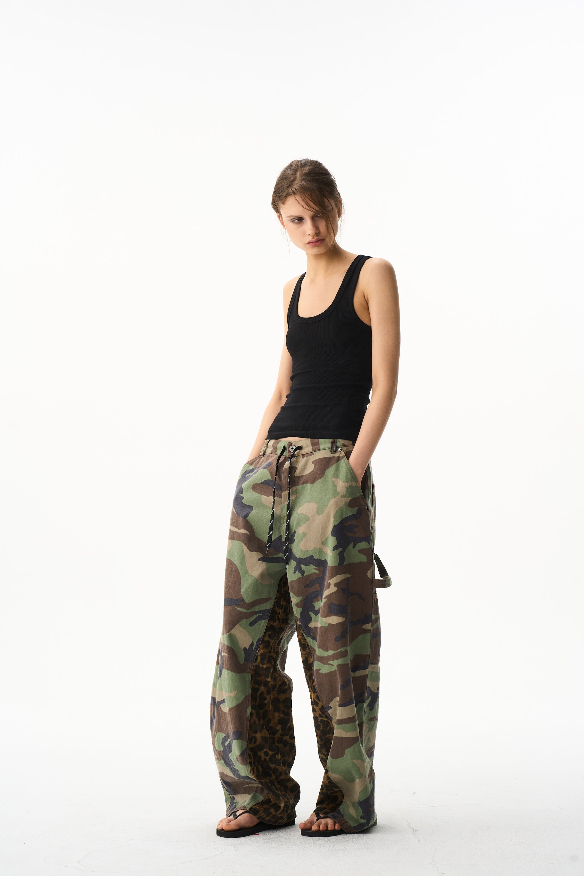 BLIND NO PLAN EXITMODE 26SS Baggy Patchwork Camouflage & Leopard Lumberjack Pants