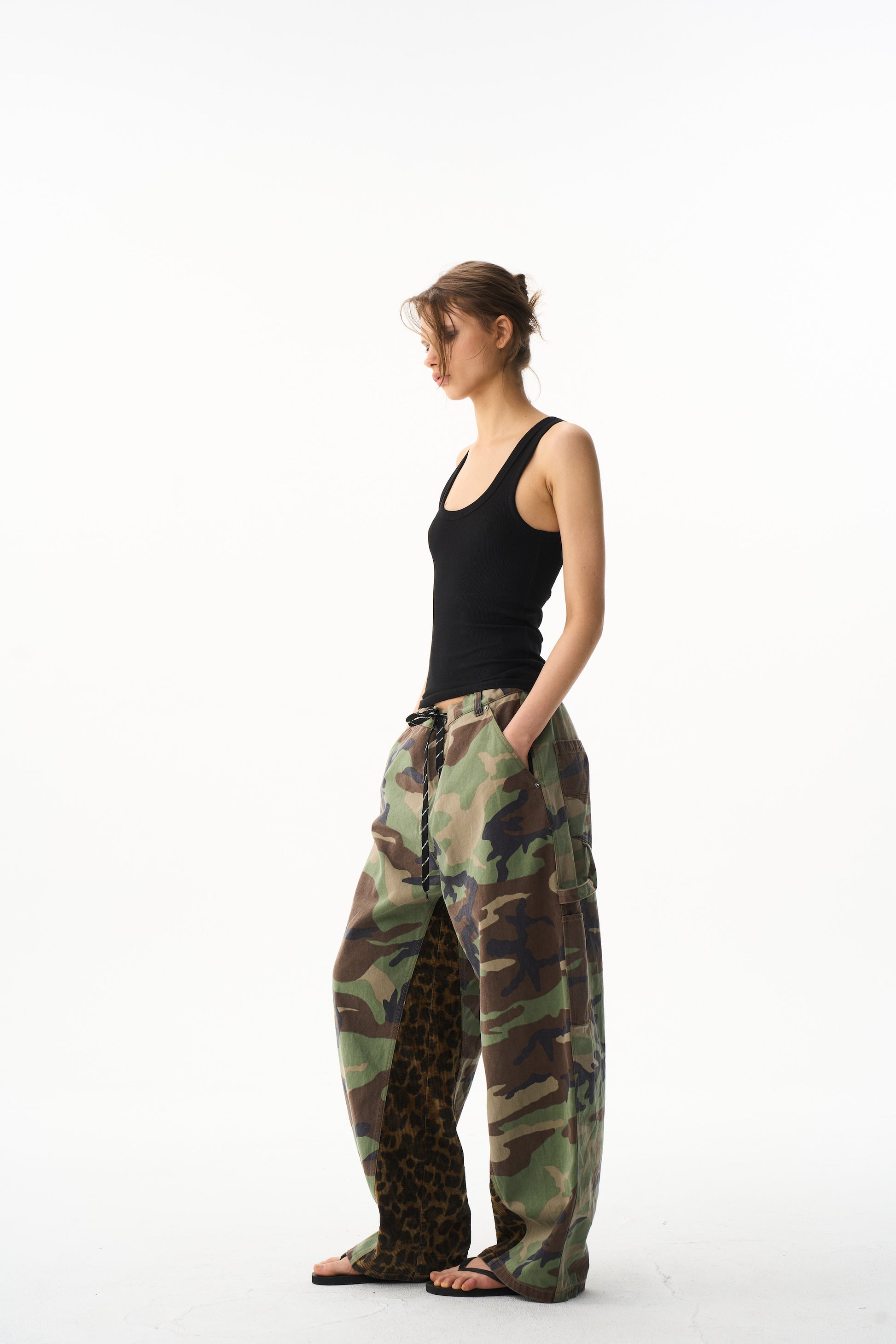 BLIND NO PLAN EXITMODE 26SS Baggy Patchwork Camouflage & Leopard Lumberjack Pants
