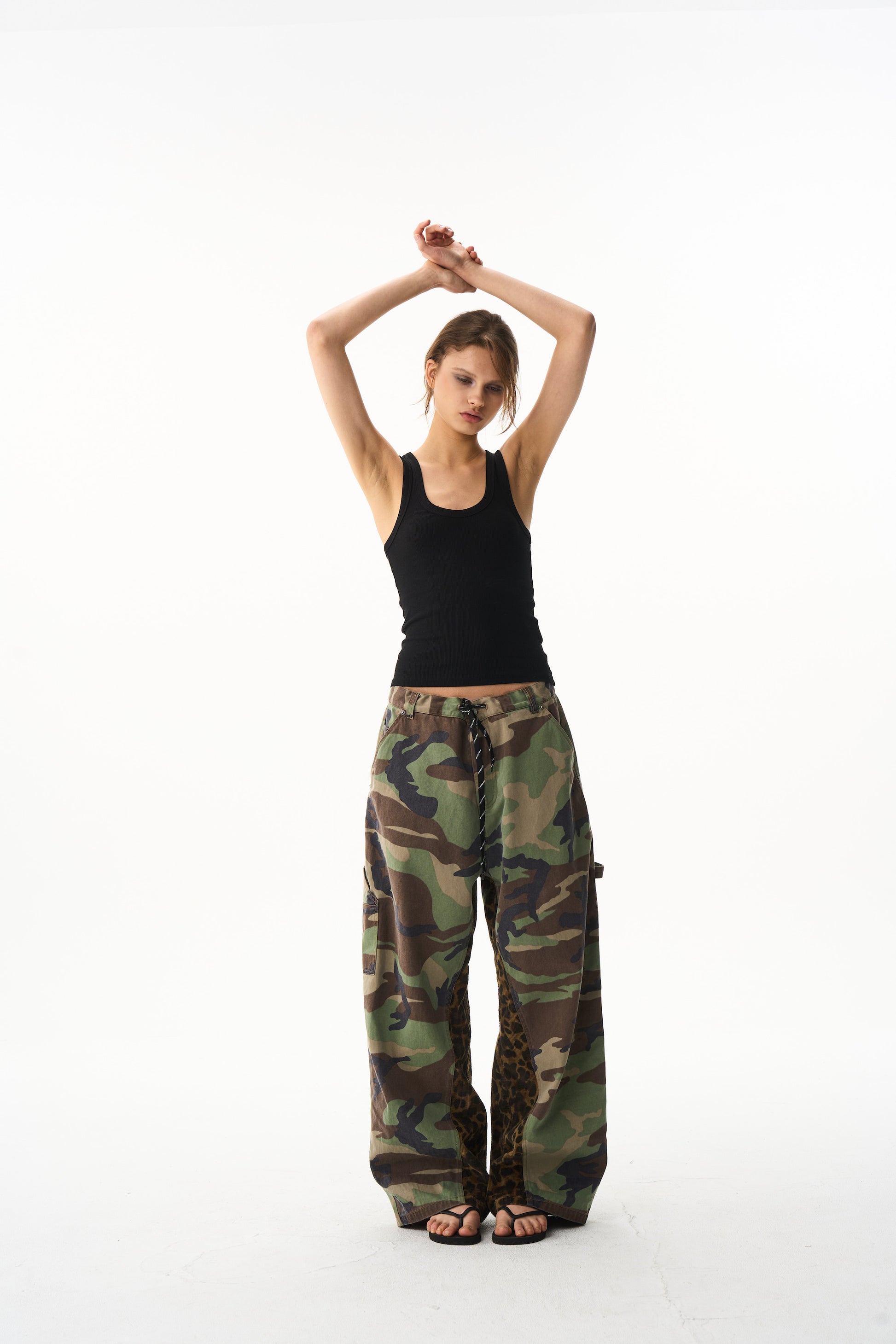 BLIND NO PLAN EXITMODE 26SS Baggy Patchwork Camouflage & Leopard Lumberjack Pants