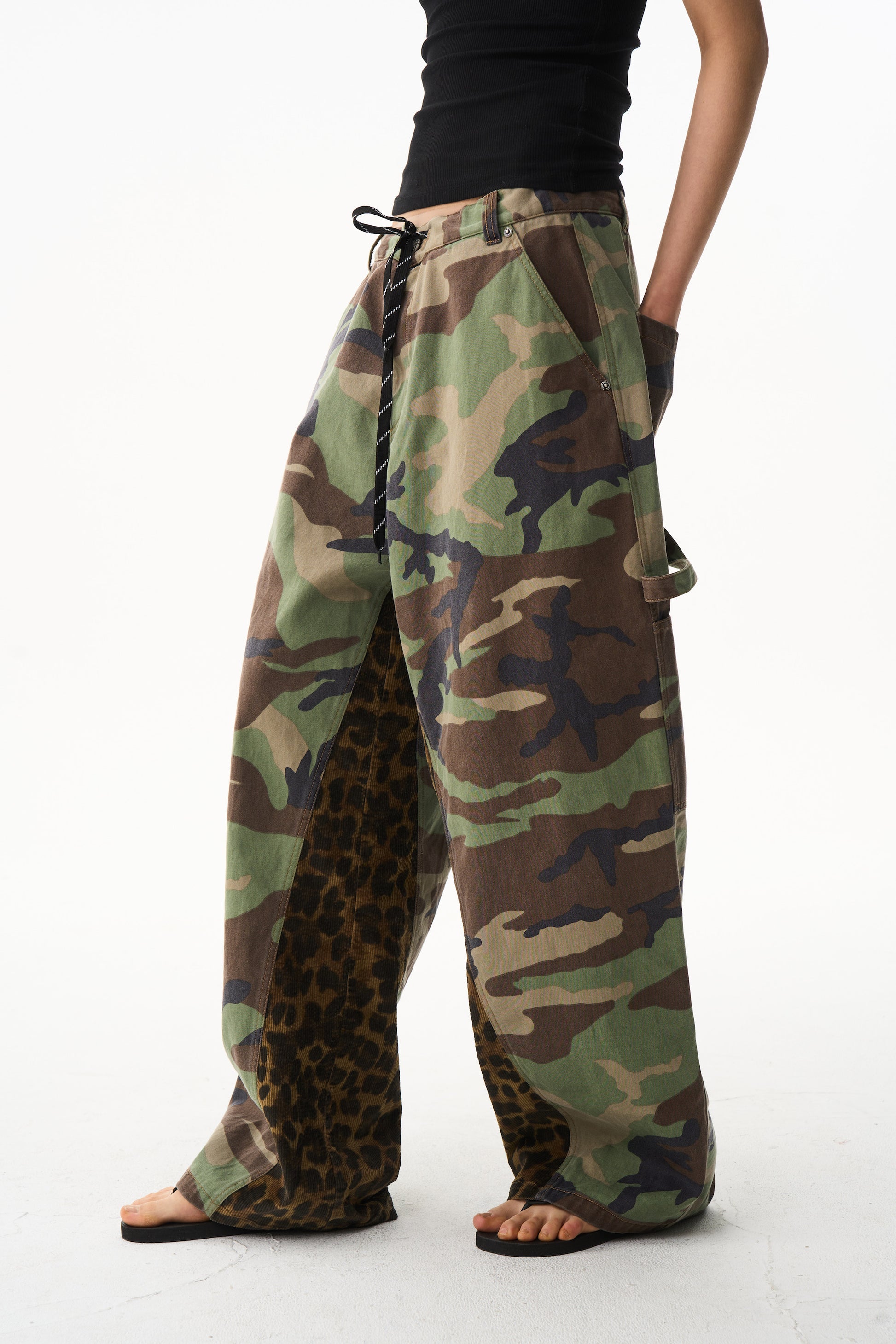 BLIND NO PLAN EXITMODE 26SS Baggy Patchwork Camouflage & Leopard Lumberjack Pants