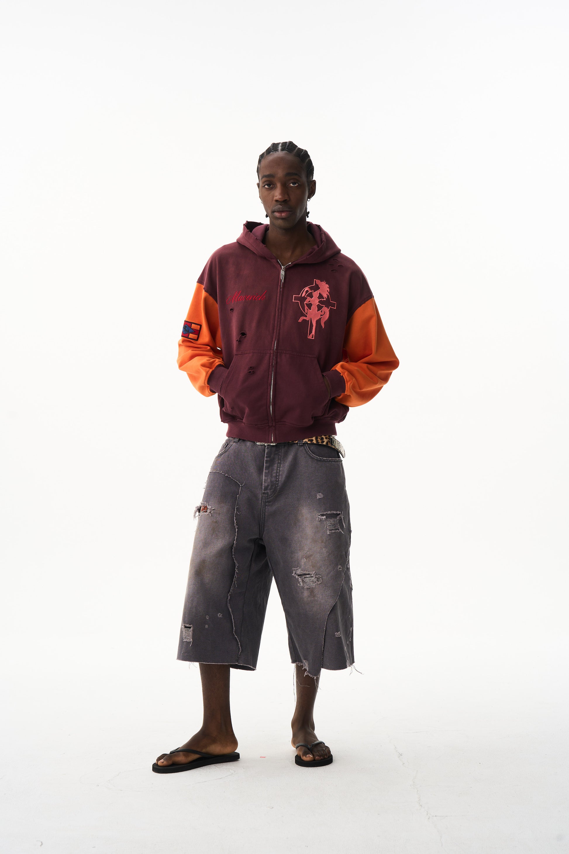 BLIND NO PLAN EXITMODE 26SS Color-Block Washed Cross Horse Hoodie