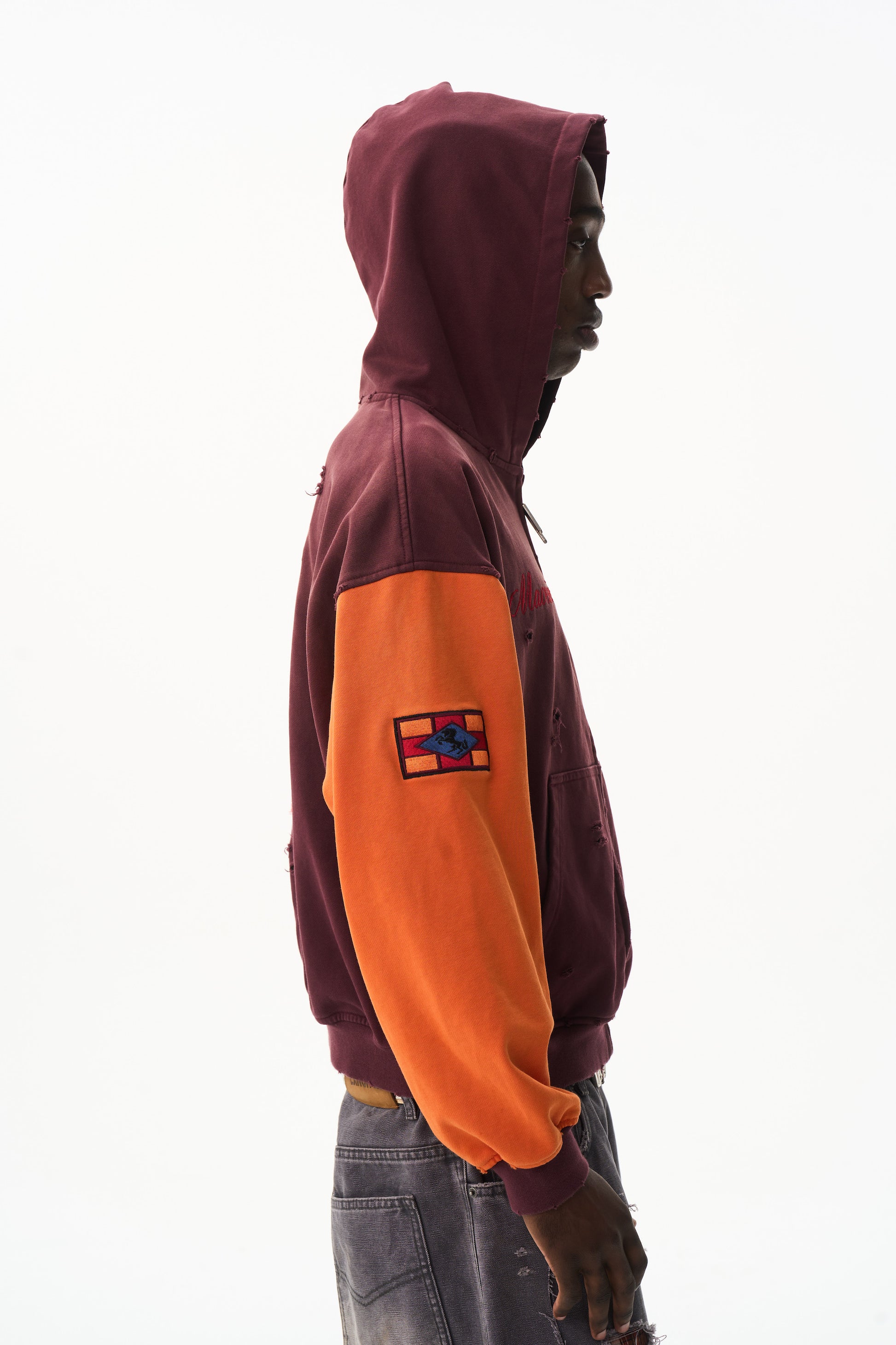 BLIND NO PLAN EXITMODE 26SS Color-Block Washed Cross Horse Hoodie