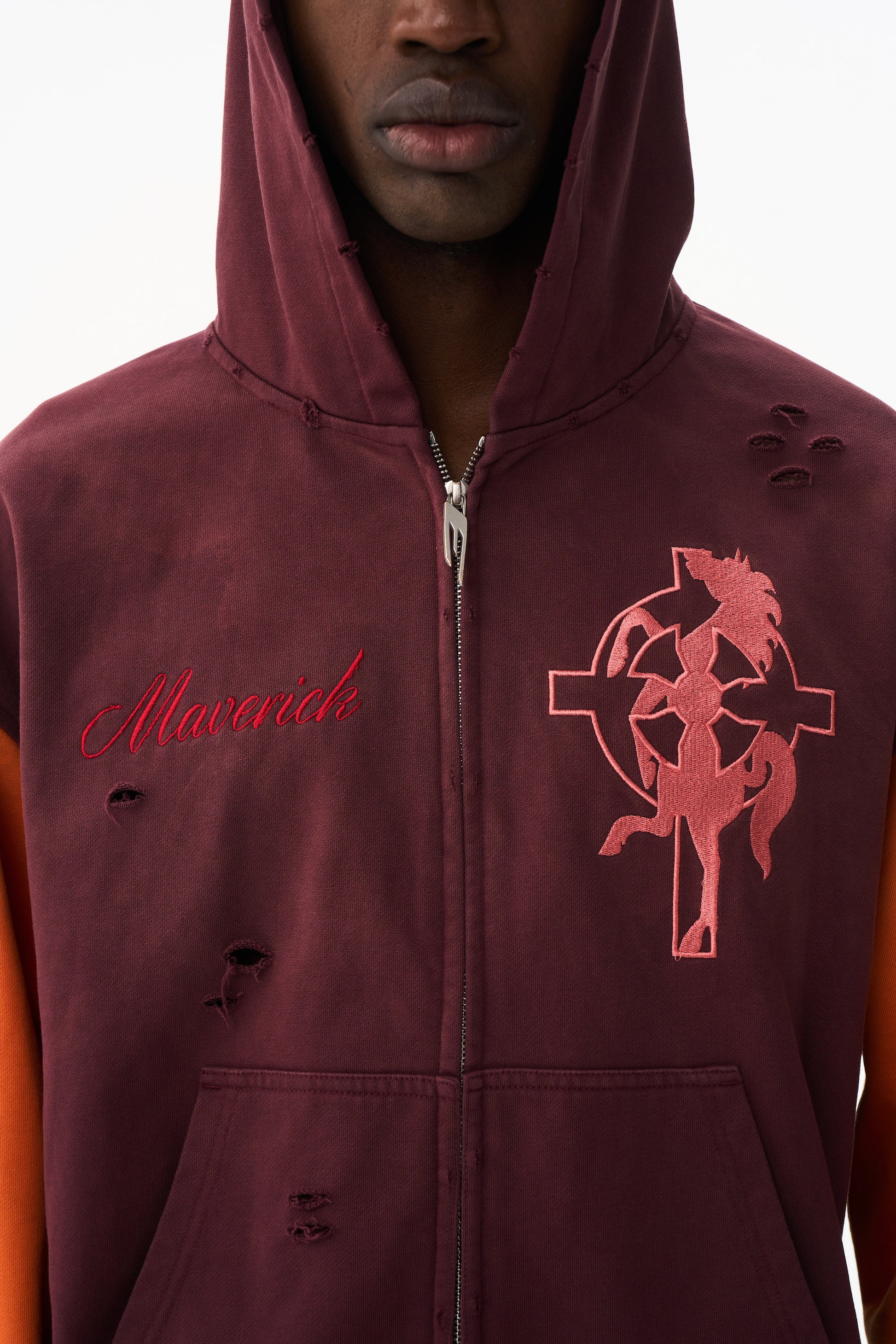 BLIND NO PLAN EXITMODE 26SS Color-Block Washed Cross Horse Hoodie