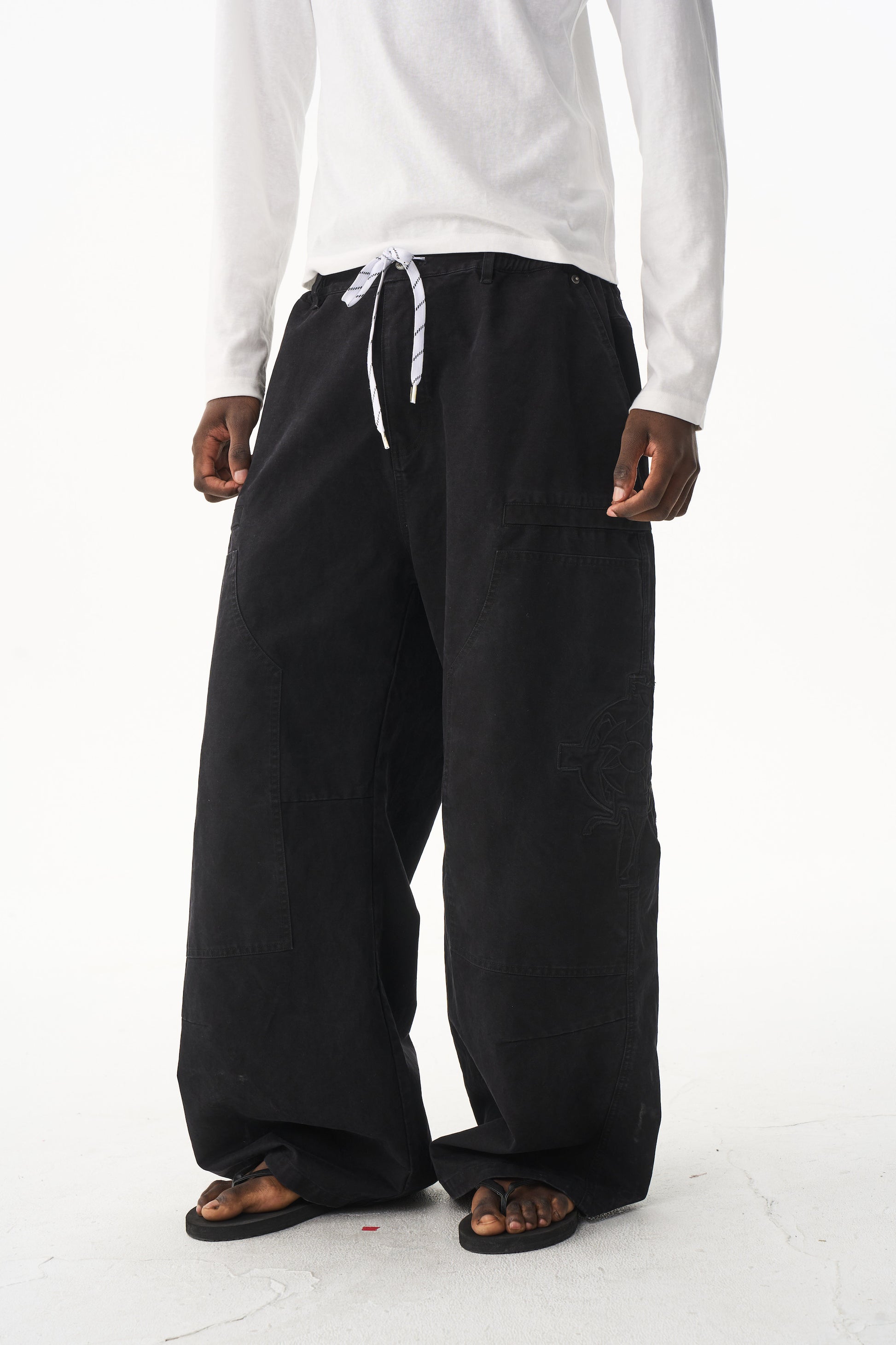 BLIND NO PLAN EXITMODE Battle Horse Embroidered Washed Lumberjack Baggy Pants