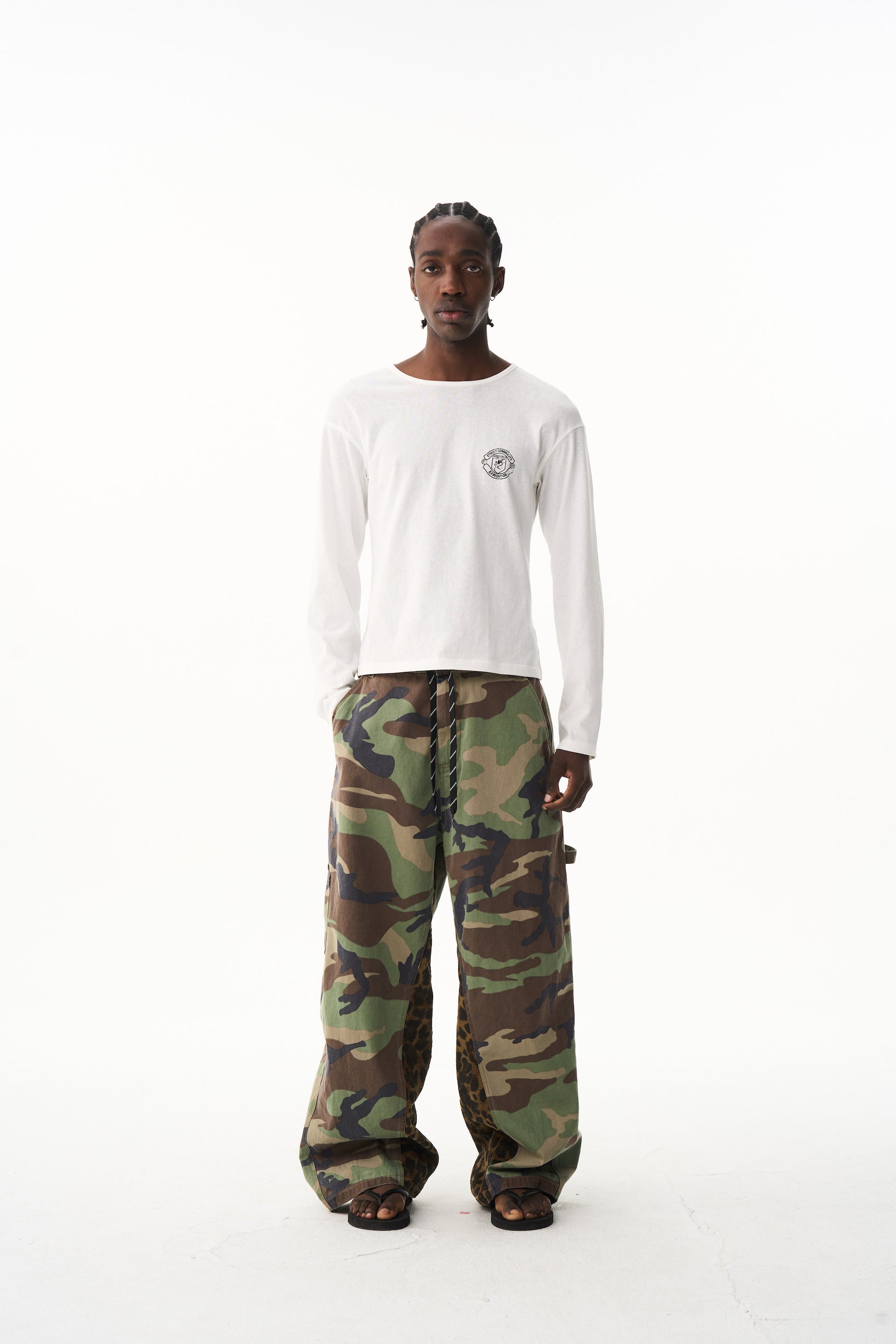BLIND NO PLAN EXITMODE 26SS Baggy Patchwork Camouflage & Leopard Lumberjack Pants