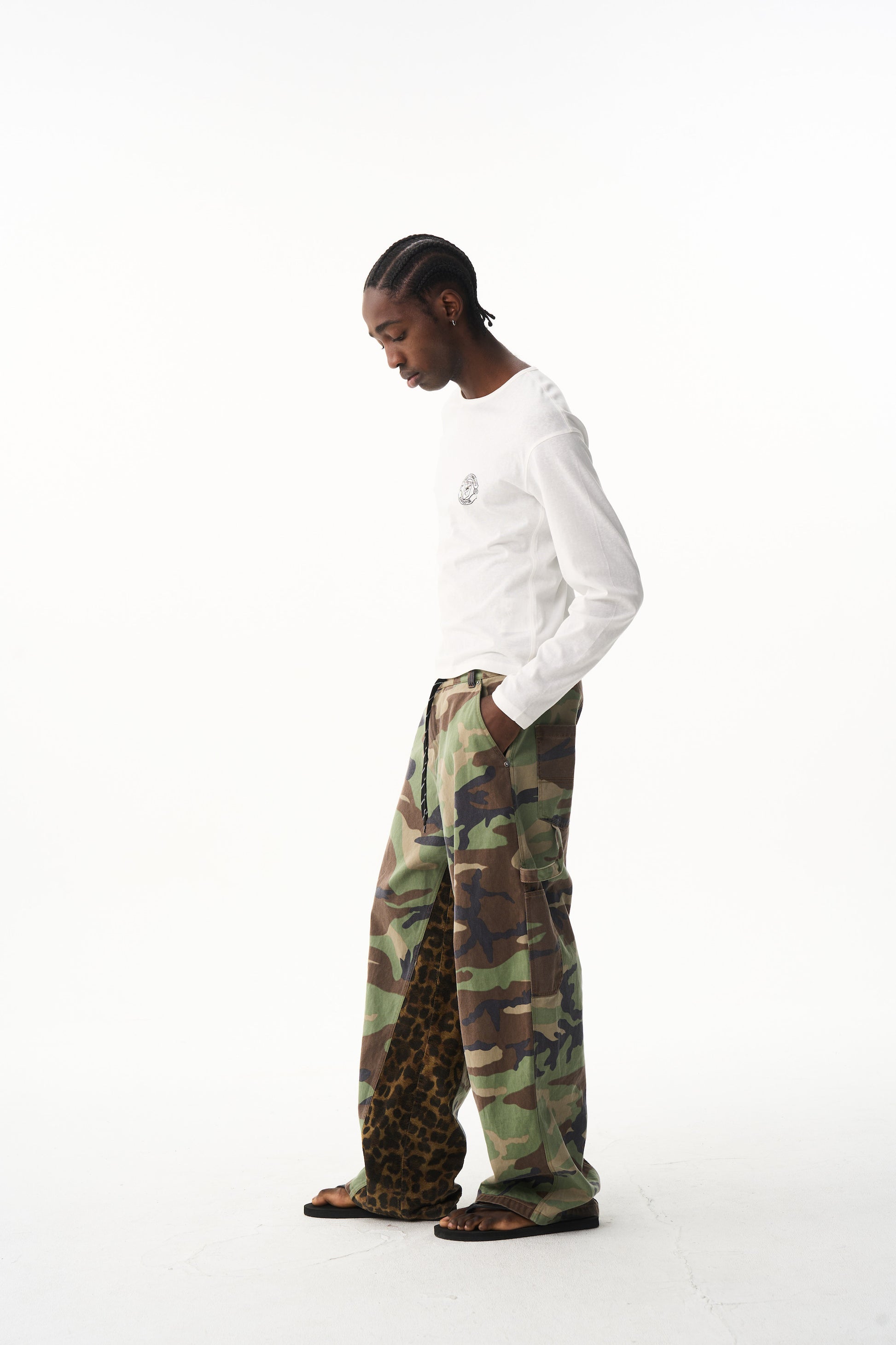 BLIND NO PLAN EXITMODE 26SS Baggy Patchwork Camouflage & Leopard Lumberjack Pants