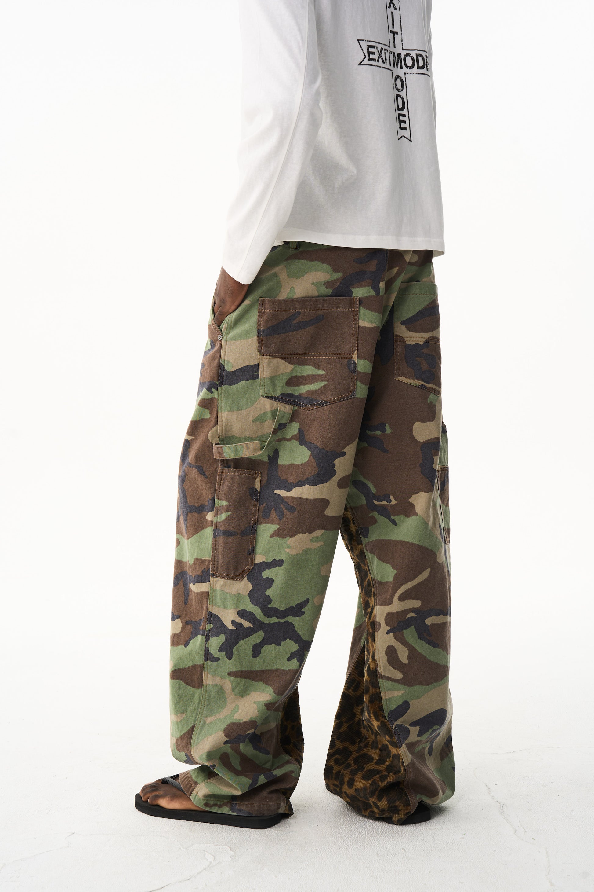 BLIND NO PLAN EXITMODE 26SS Baggy Patchwork Camouflage & Leopard Lumberjack Pants