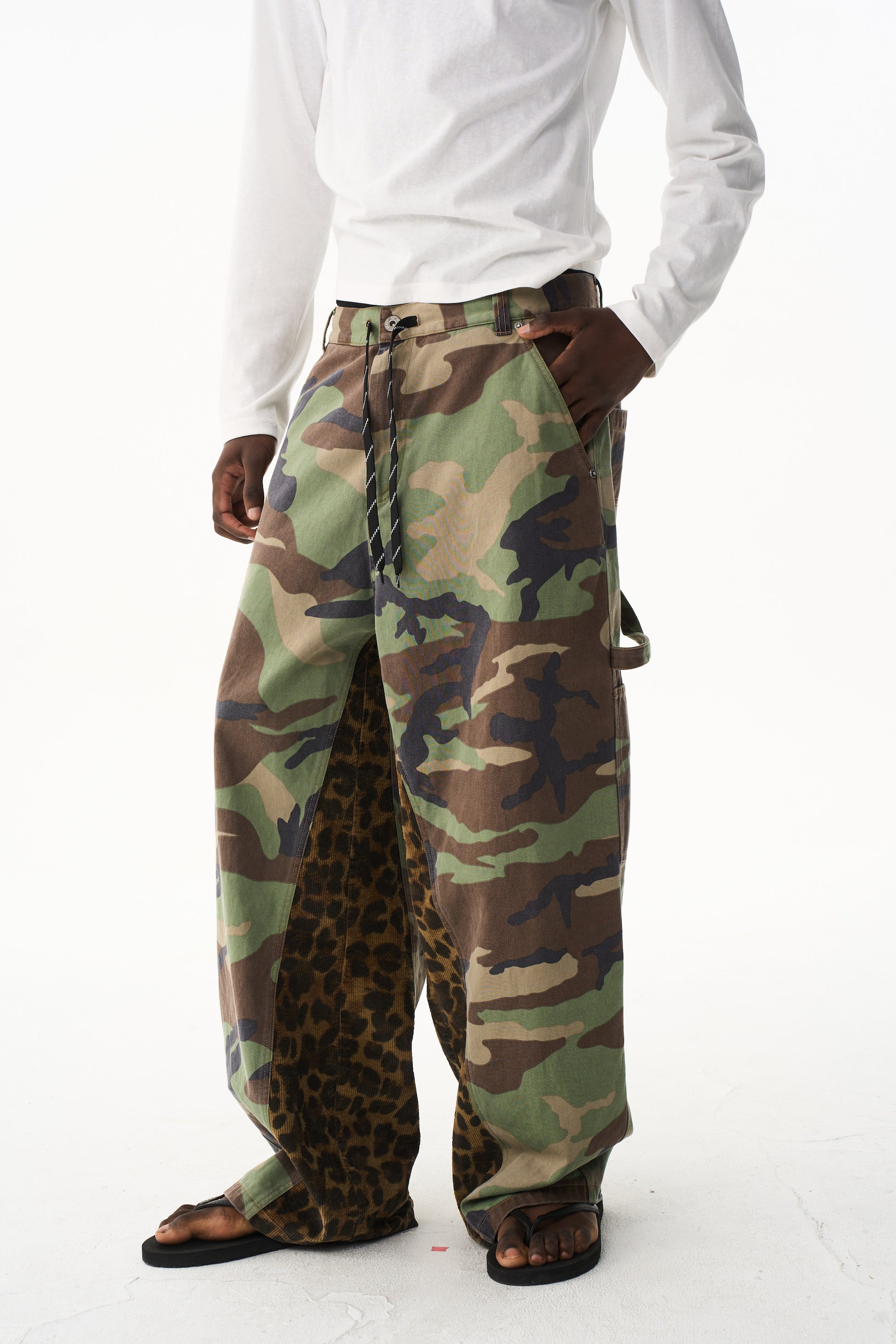BLIND NO PLAN EXITMODE 26SS Baggy Patchwork Camouflage & Leopard Lumberjack Pants