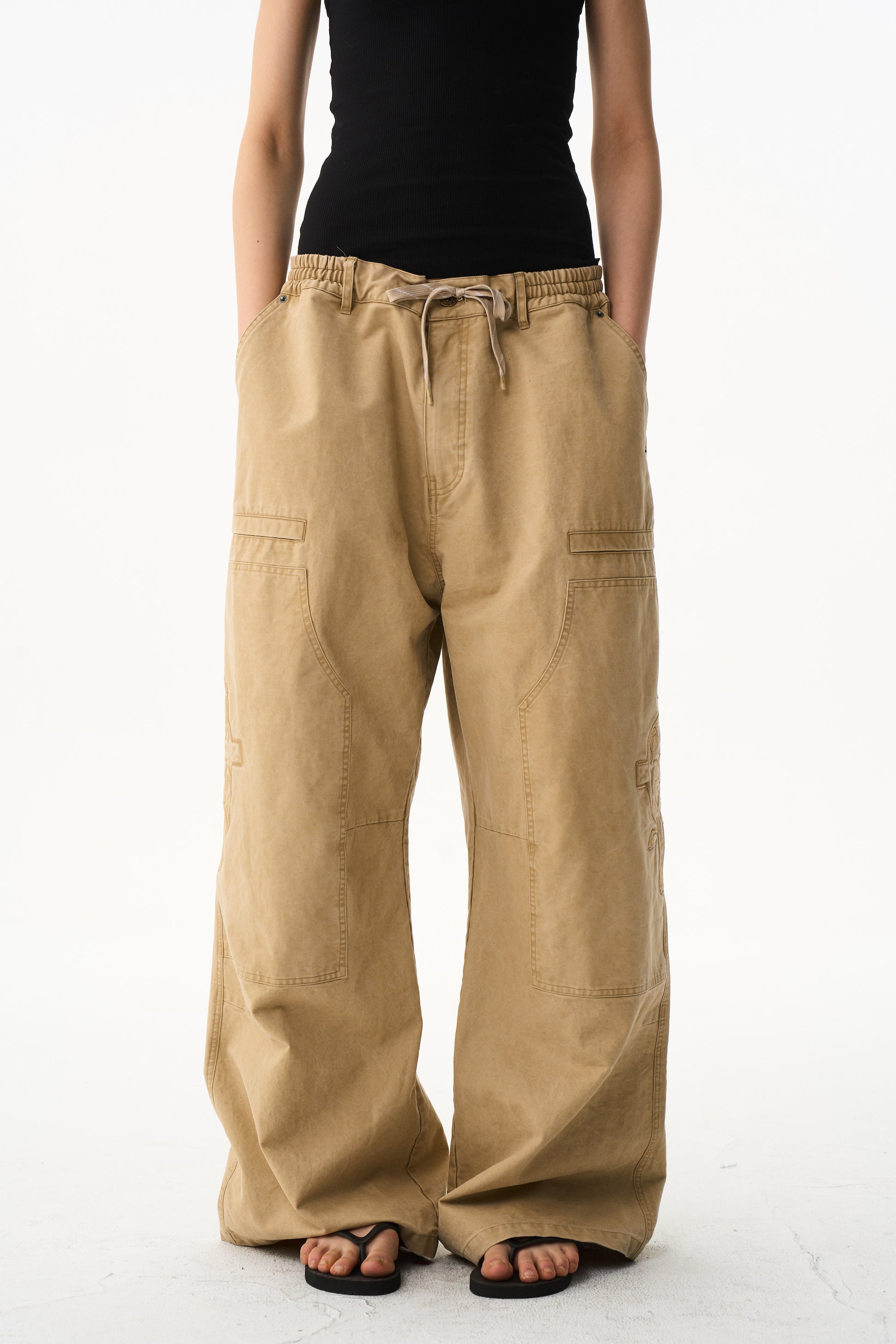 BLIND NO PLAN EXITMODE Battle Horse Embroidered Washed Lumberjack Baggy Pants