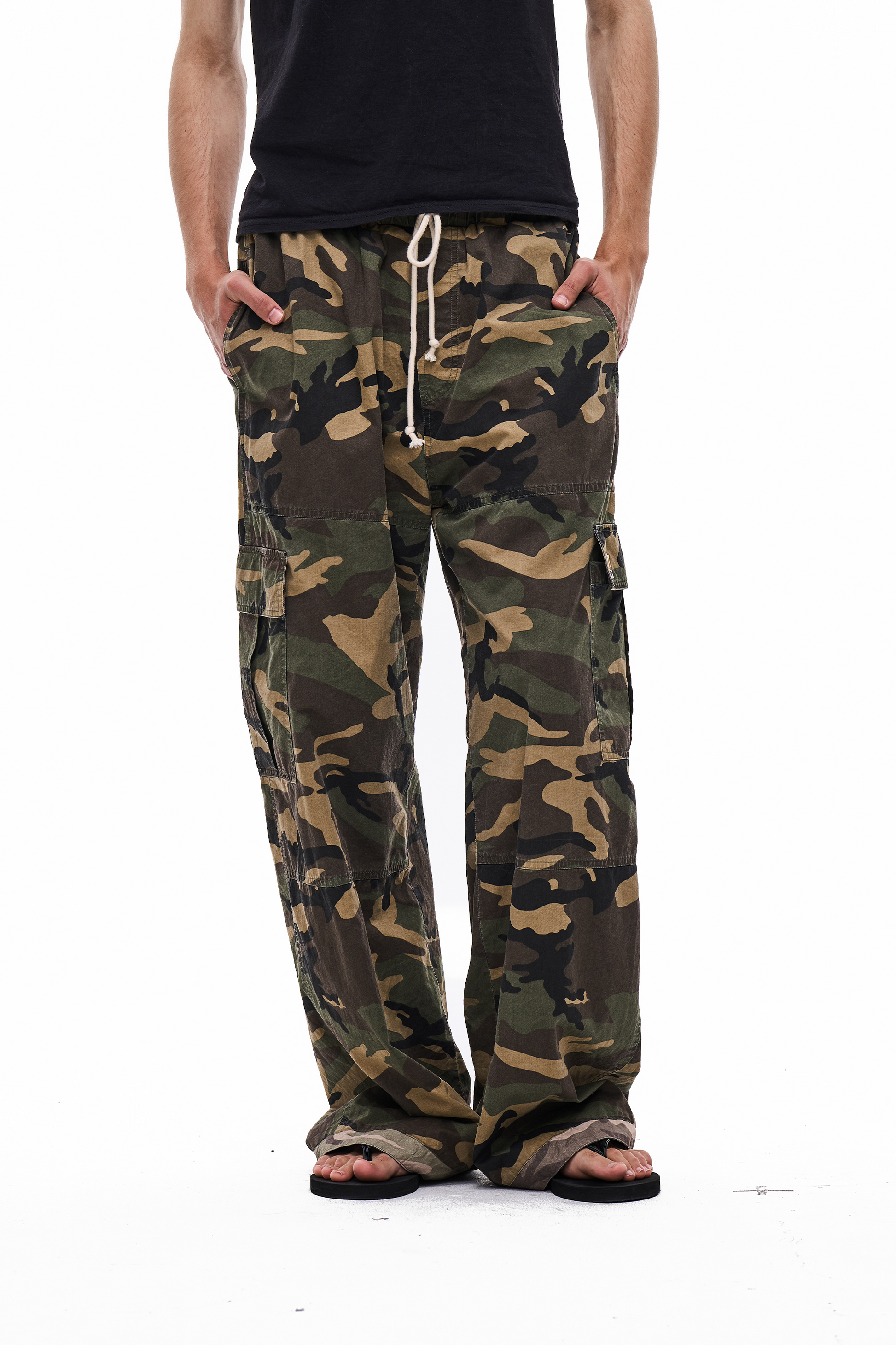 EXITMODE EXITMODE Vintage Washed Reversible Camouflage Distressed Loose-Fit Utility Pants – Unisex