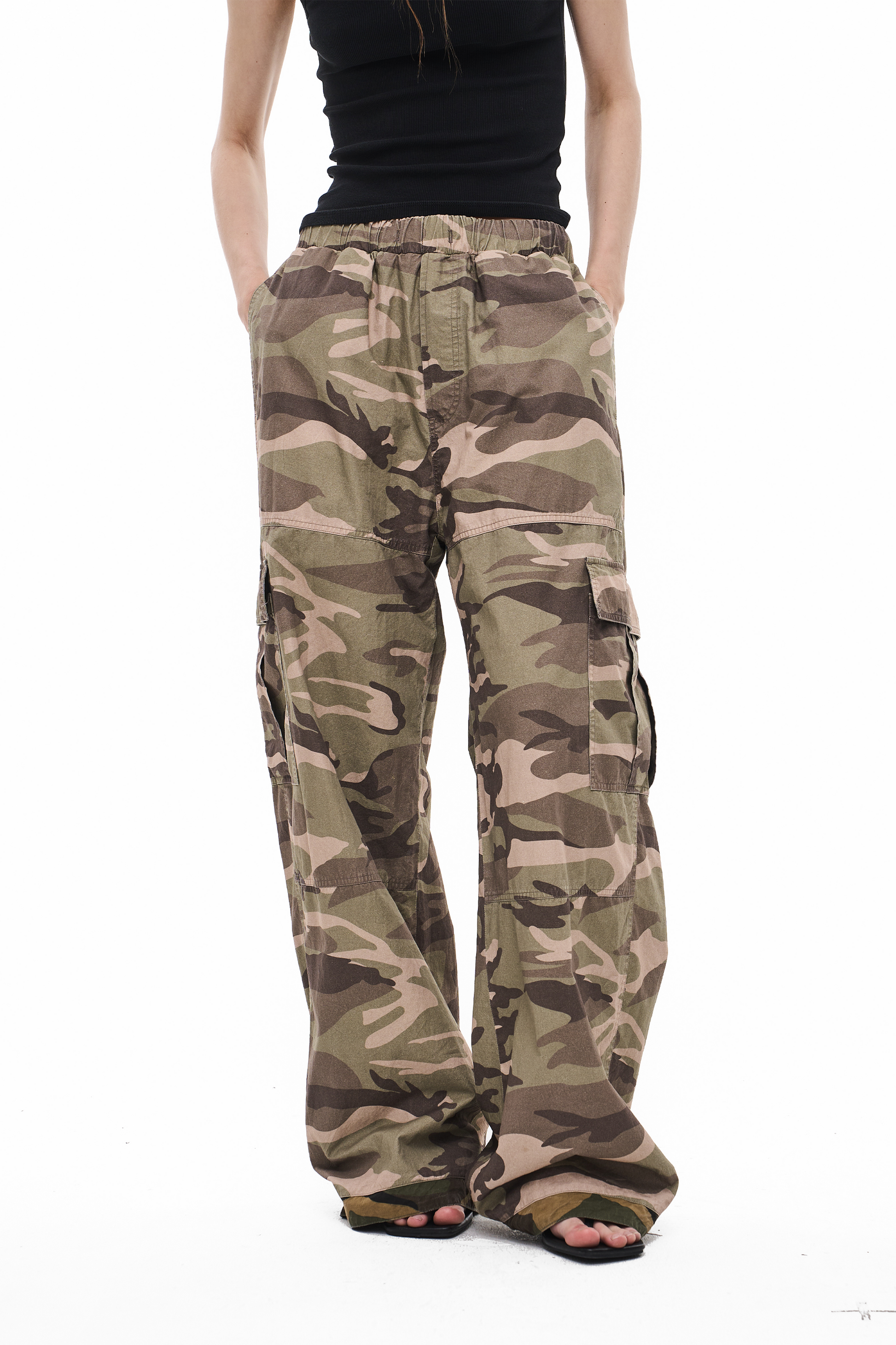 EXITMODE EXITMODE Vintage Washed Reversible Camouflage Distressed Loose-Fit Utility Pants – Unisex
