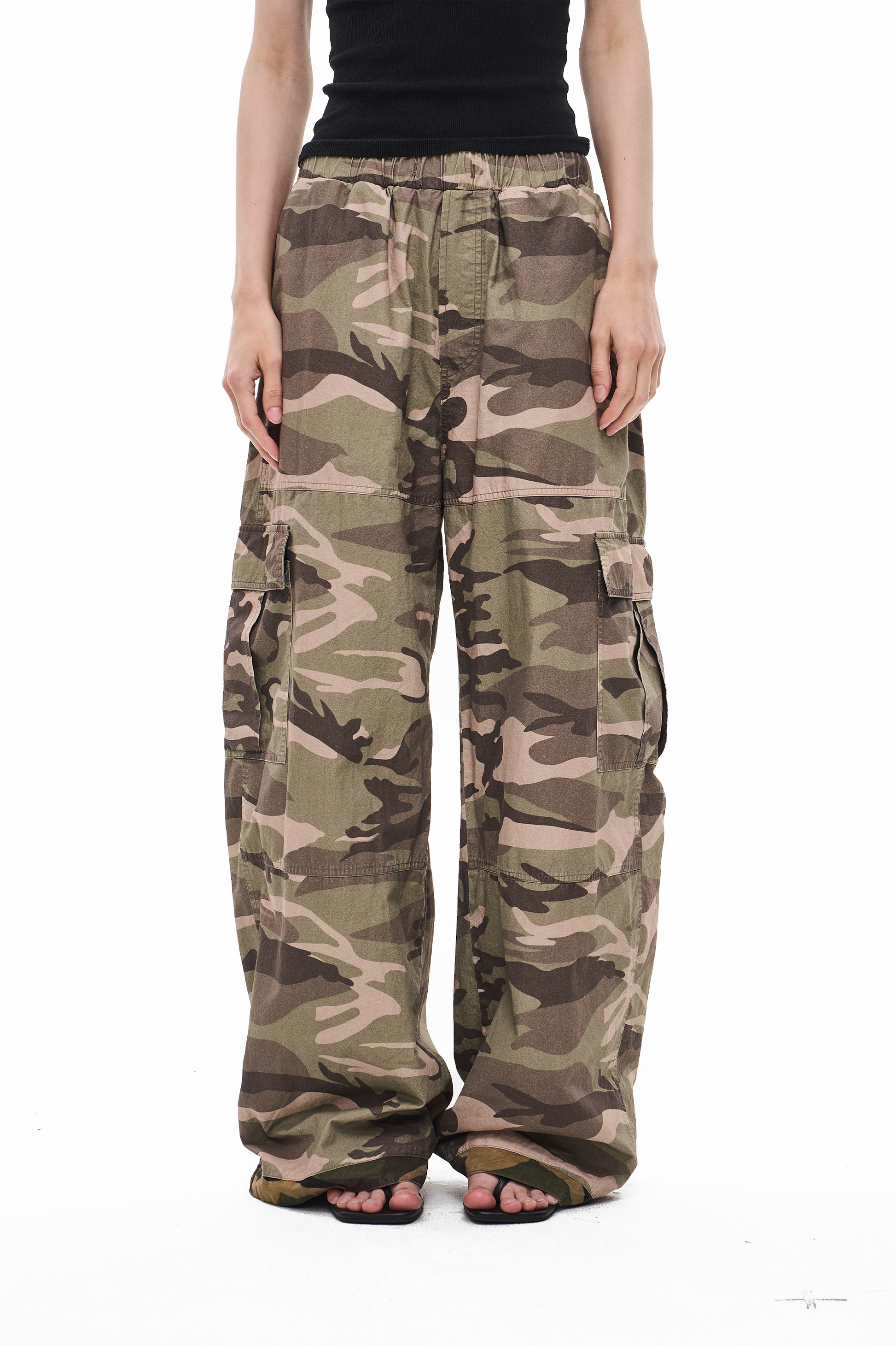 EXITMODE EXITMODE Vintage Washed Reversible Camouflage Distressed Loose-Fit Utility Pants – Unisex
