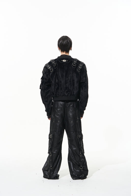 Blindnoplan BLINDNOPLAN 24AW high-end series metal trim heavy heavy short hair bomber patchwork jacket