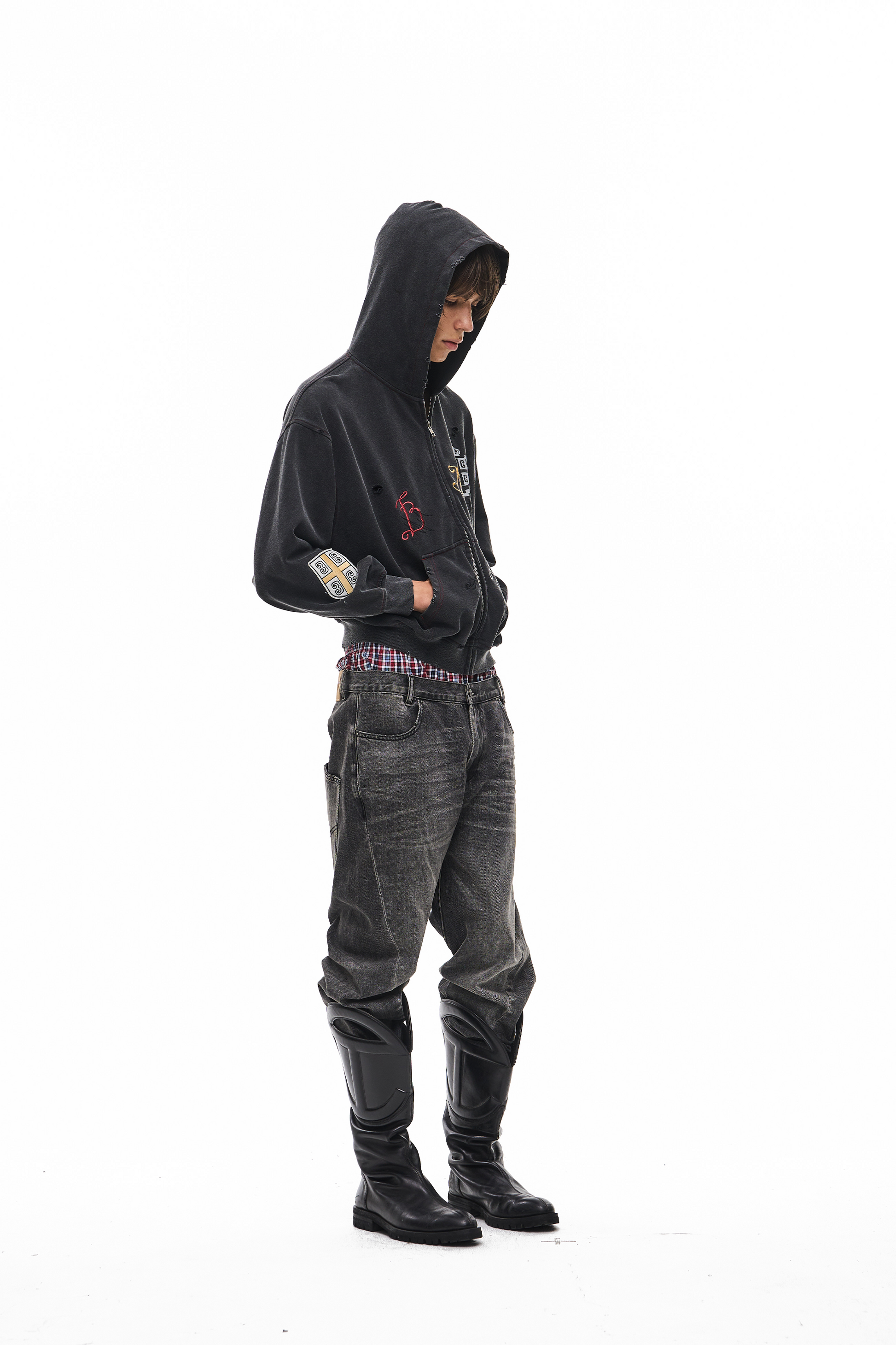EXITMODE EXITMODE Vintage Faded Distressed Embroidered Hoodie