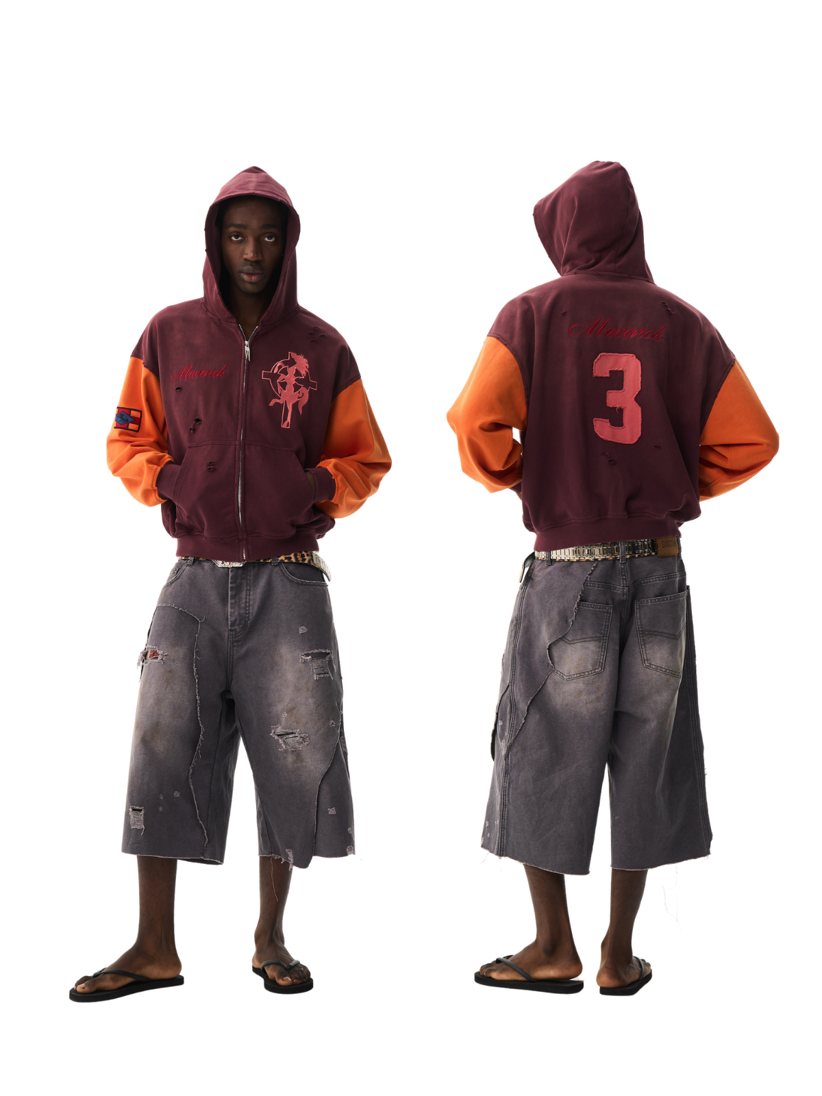 BLIND NO PLAN EXITMODE 26SS Color-Block Washed Cross Horse Hoodie