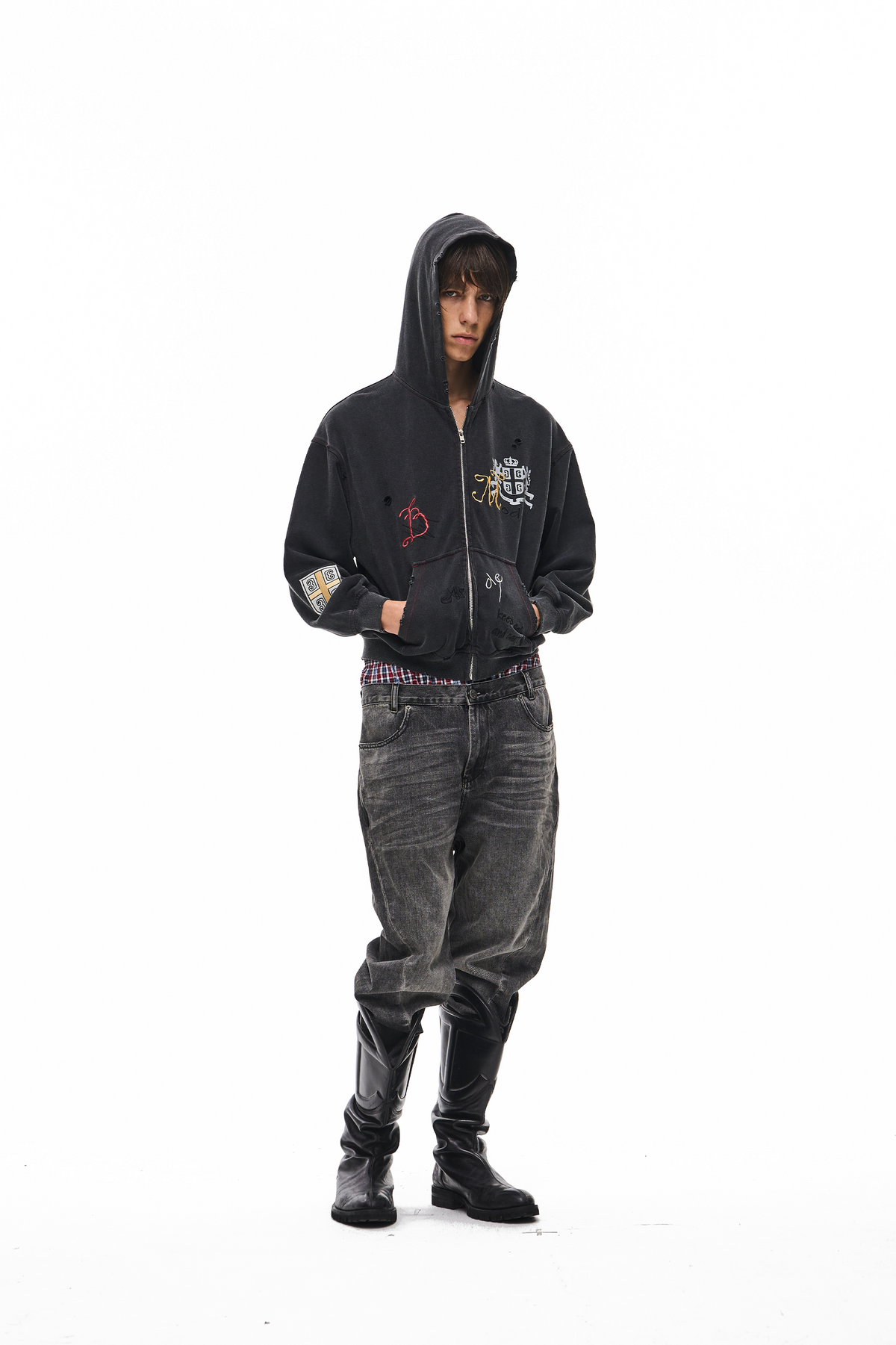 EXITMODE EXITMODE Vintage Faded Distressed Embroidered Hoodie