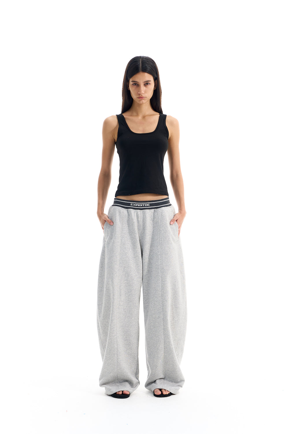 BLIND NO PLAN EXITMODE BY BLINDNOPLAN 25AW Colorblock Ribbed Curved Sports Pants – Wide Leg