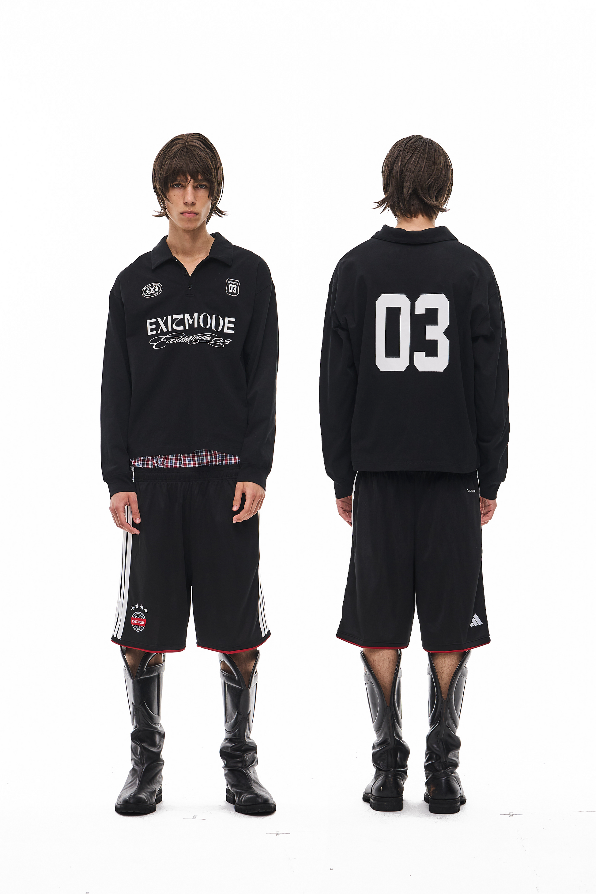 EXITMODE EXITMODE Retro American Sport-Inspired Embroidered Polo Long Sleeve Shirt