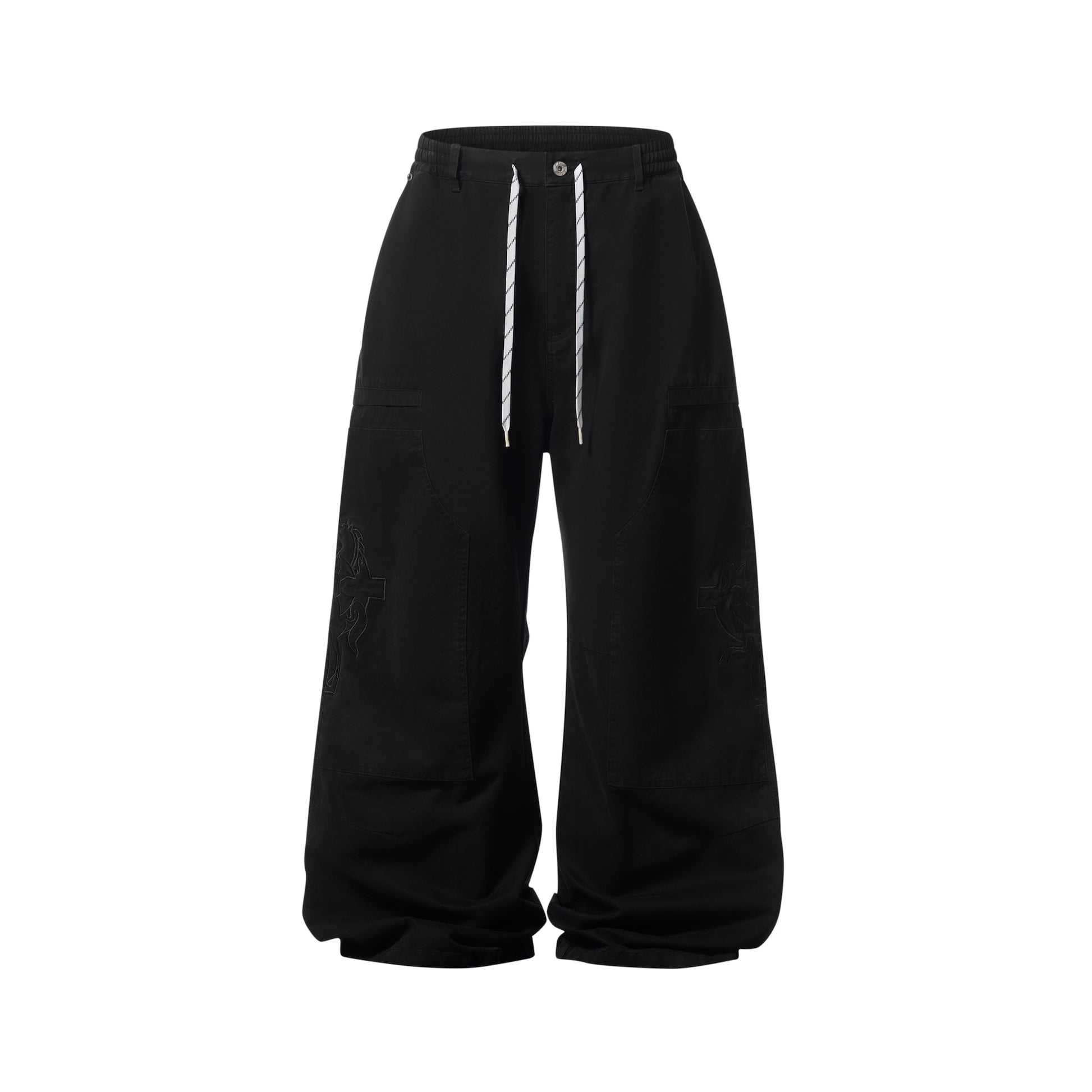 BLIND NO PLAN EXITMODE Battle Horse Embroidered Washed Lumberjack Baggy Pants Black
