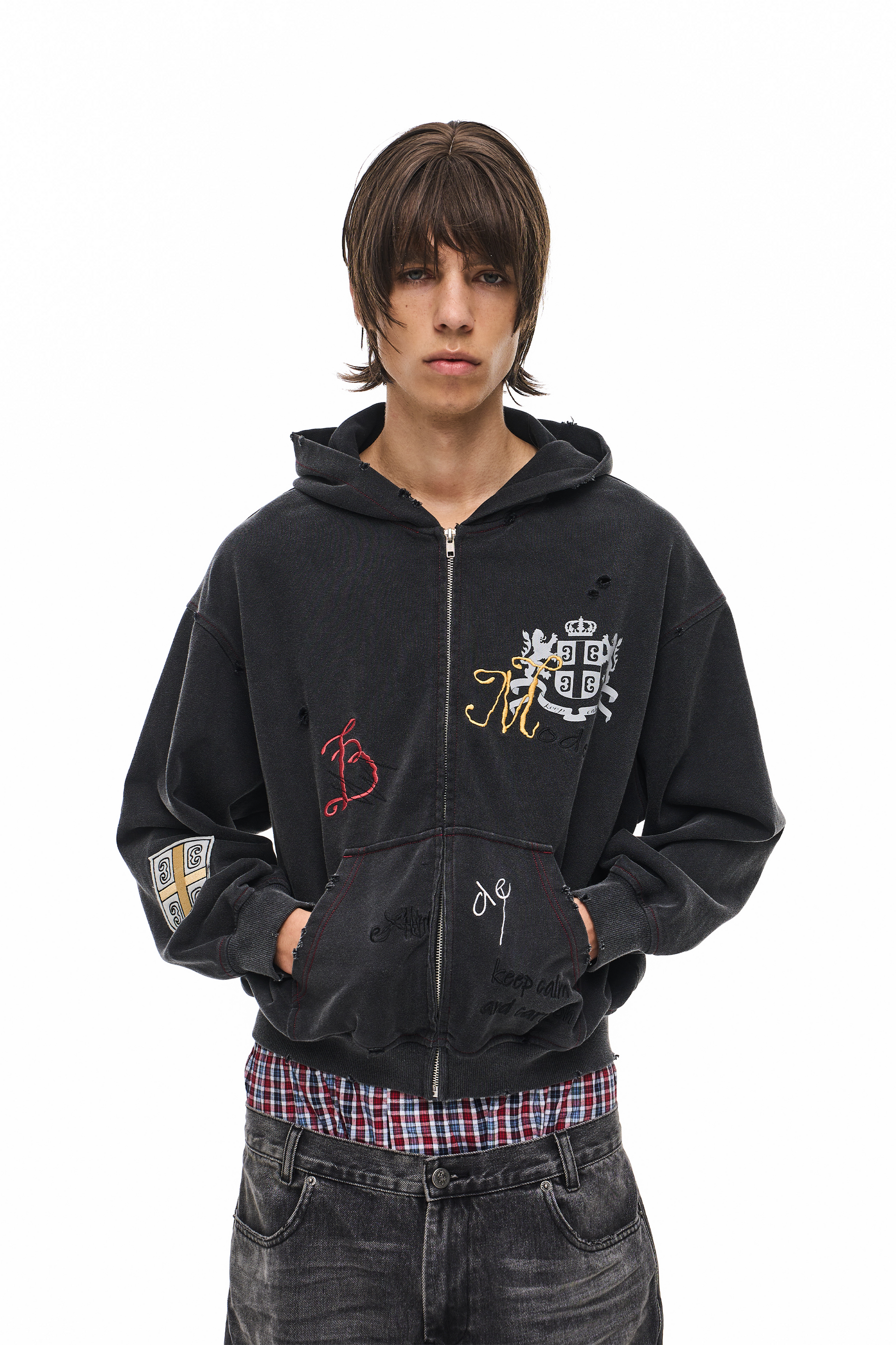 EXITMODE EXITMODE Vintage Faded Distressed Embroidered Hoodie